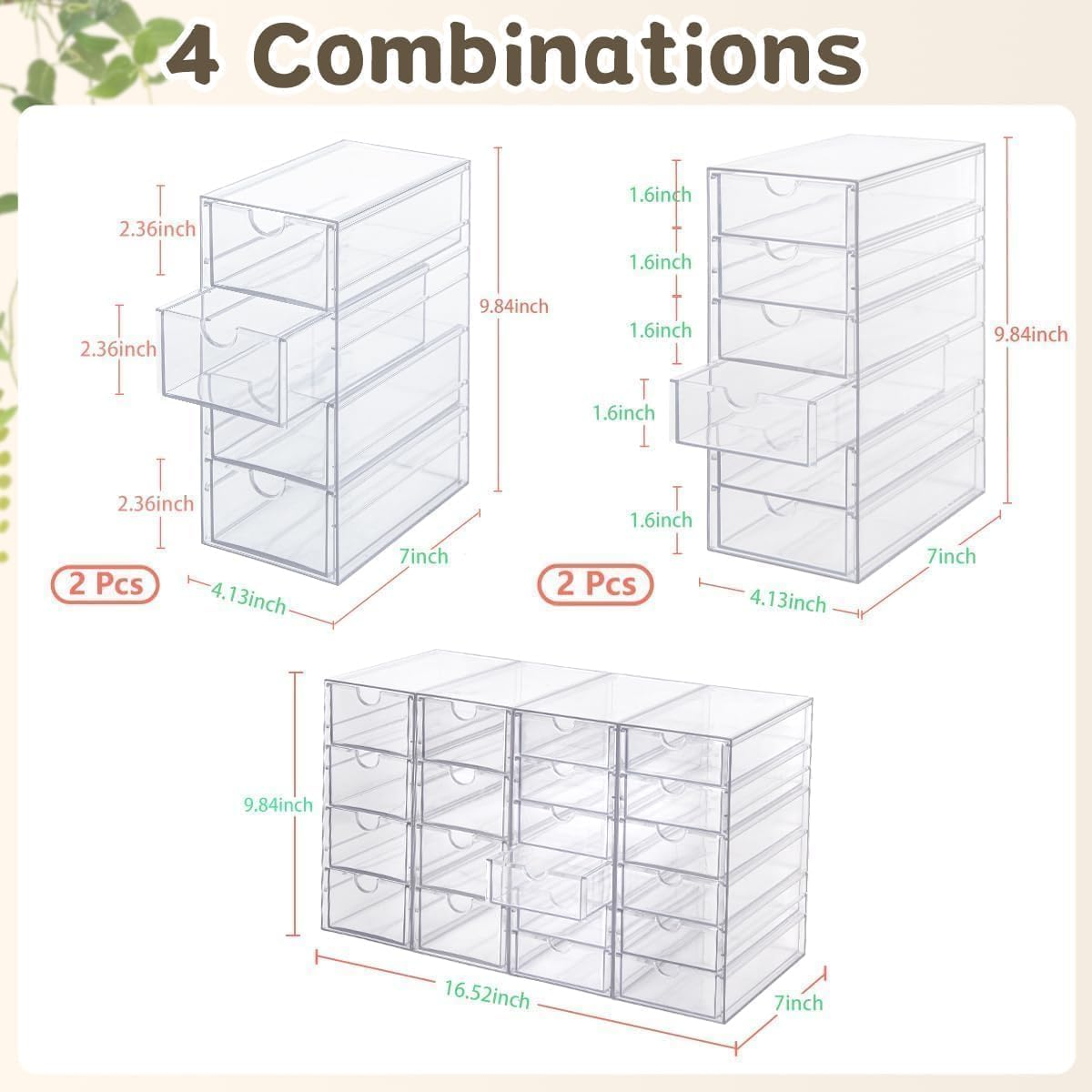 YH-MONICAQUE Desktop Drawer Organizer | 20 Drawers 4 Sets | Acrylic Makeup Organizer and Storage, Clear-Small Desk Storage Drawers, for Office Supply Storage/Hair Accessories/Craft Organization image number 5