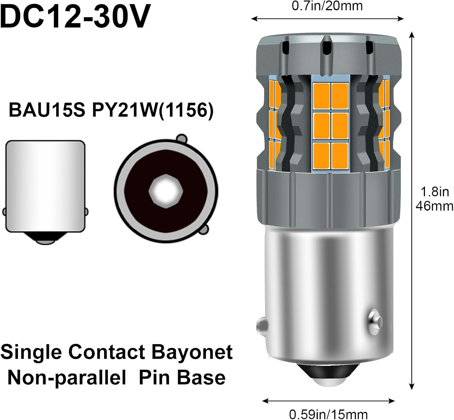 Kaidengzhe 1156 LED Turn Signal Light Bulb, CANBUS Error Free 400% Bright 3000LM, 12V-30V anti Hyper Flash BAU15S PY21W LED Bulb Amber Yellow Replacement for Front and Rear Position Light, 2PCS
