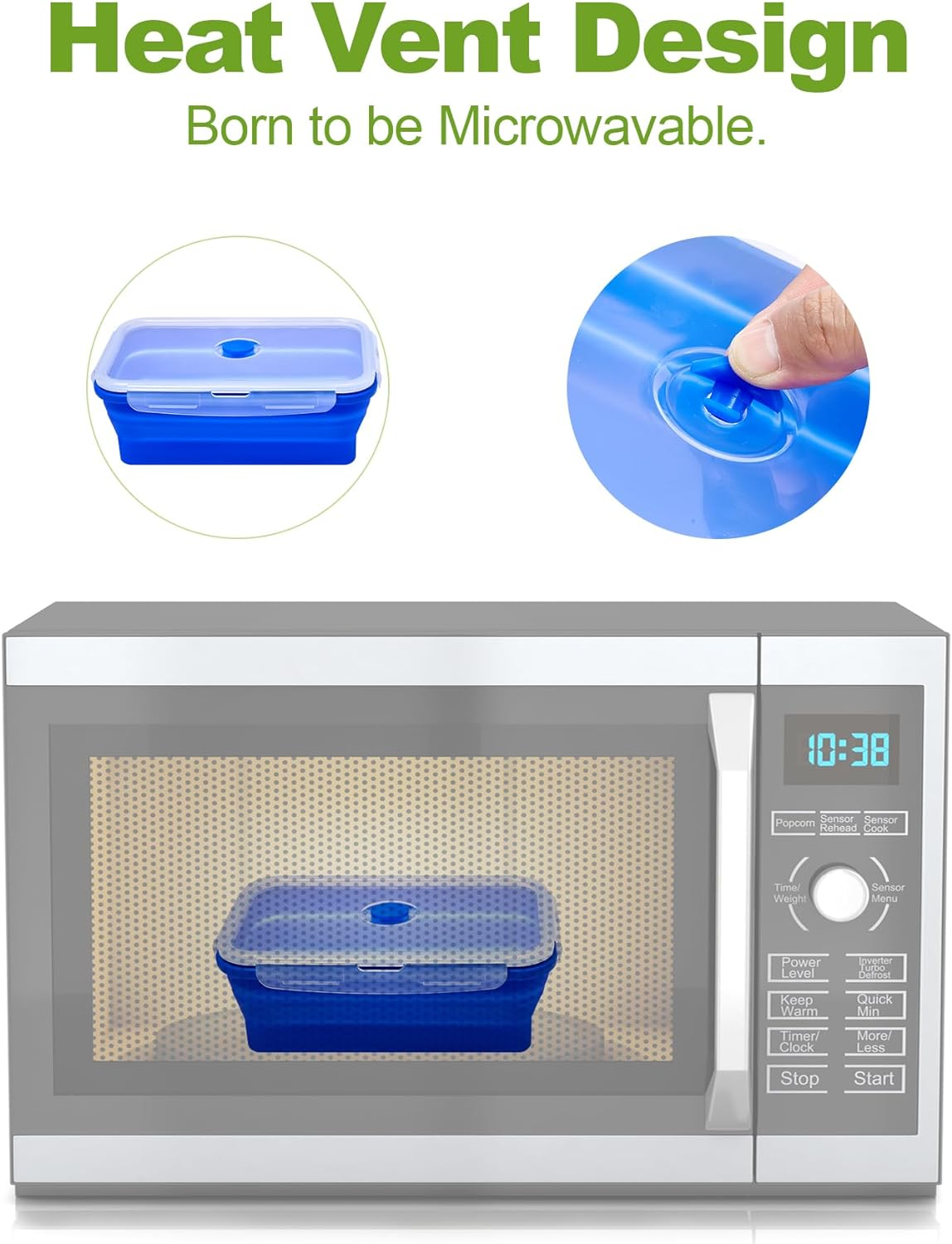 Set of 4 Collapsible Silicone Food Storage Container, Leftover Meal Box for Kitchen, Bento Lunch Boxes, BPA Free, Microwave, Dishwasher and Freezer Safe. Foldable Thin Bin Design Saves Your Space. image number 1