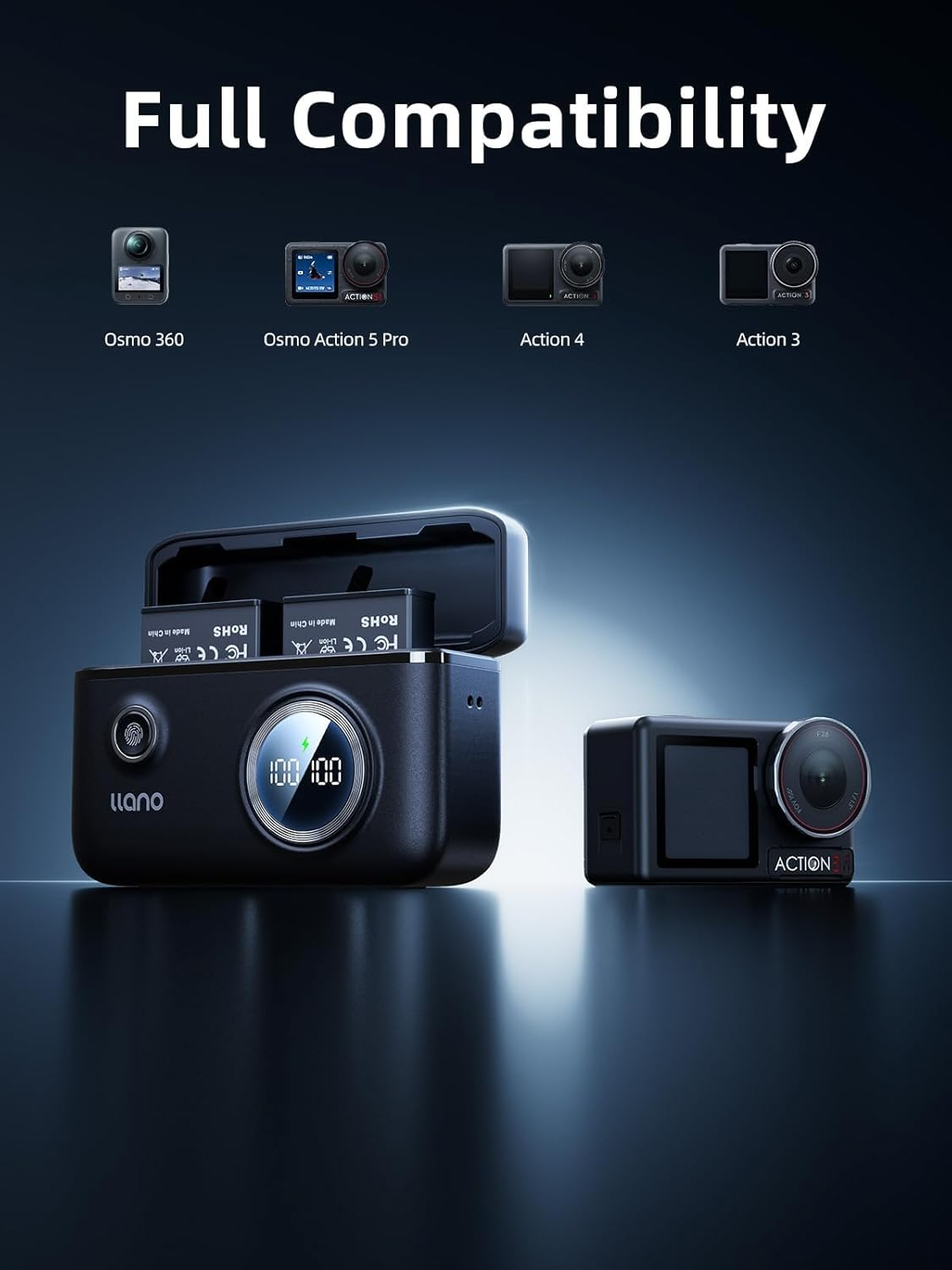 Llano 2 Pack 1950Mah Action 6 Battery and 18W Fast Dual Charger, Compatible with DJI Action 6, Osmo 360, Action 5 Pro, Action 4 and 3 Action Camera image number 3