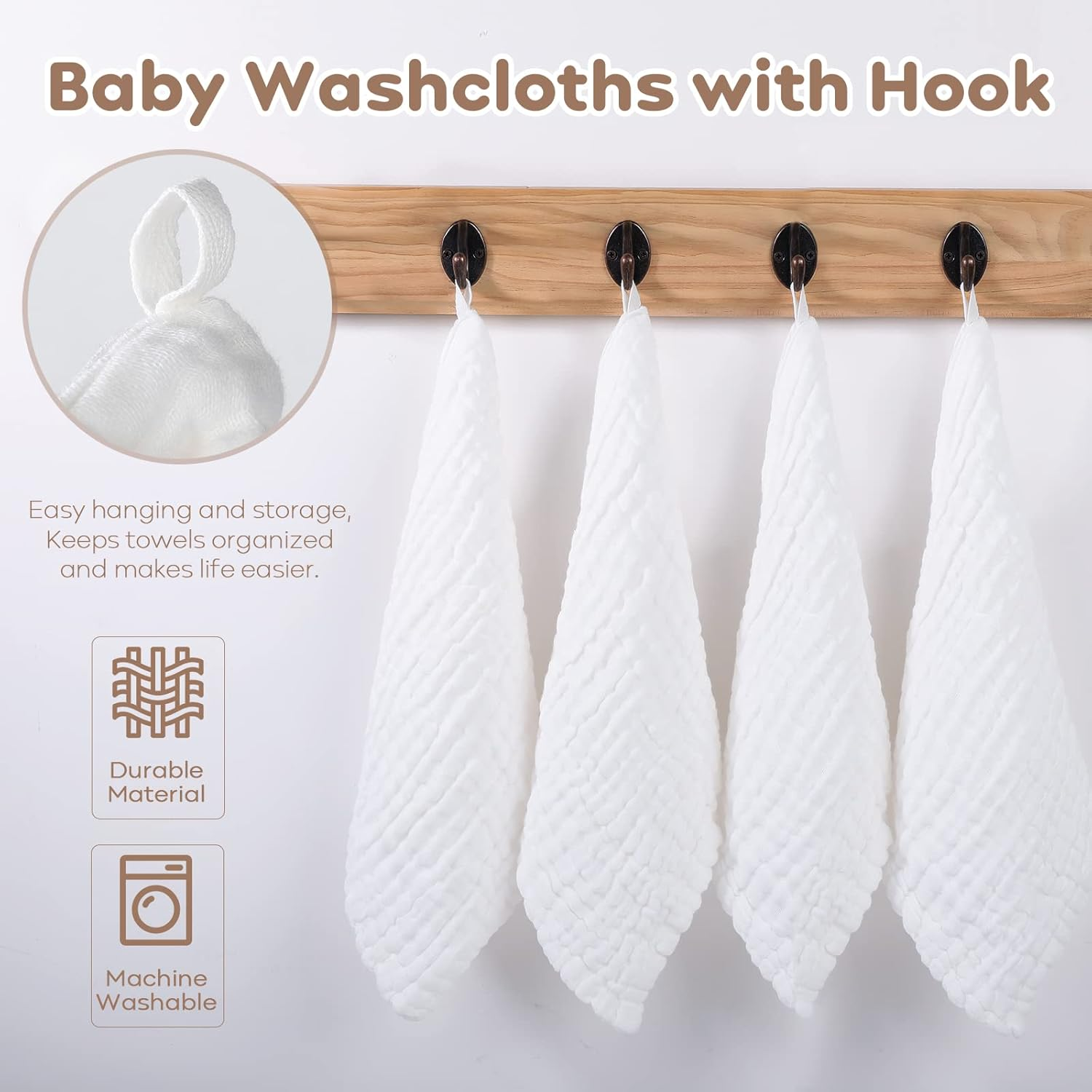 Yoofoss Muslin Baby Washcloths 100% Cotton Face Towels 10 Pack Wash Cloths for Baby 12X12In Soft and Absorbent Baby Wipes (White)