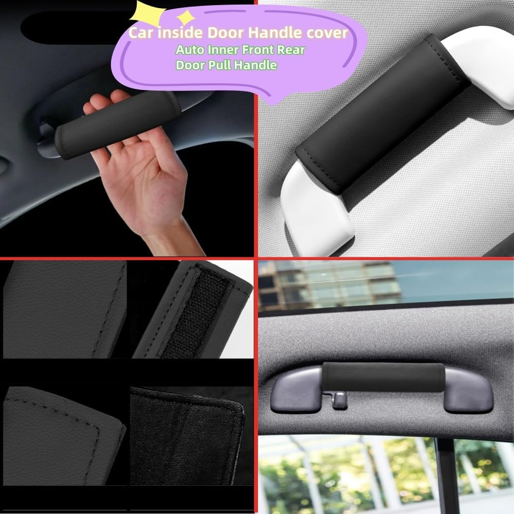 Leather inside the Car Door Handle Cover, Universal Interior Car Door Handle Cover, Door Pull Handle Cover, Suitable for SUV Trucks, 4PCS Car Handlebar Gloves image number 1
