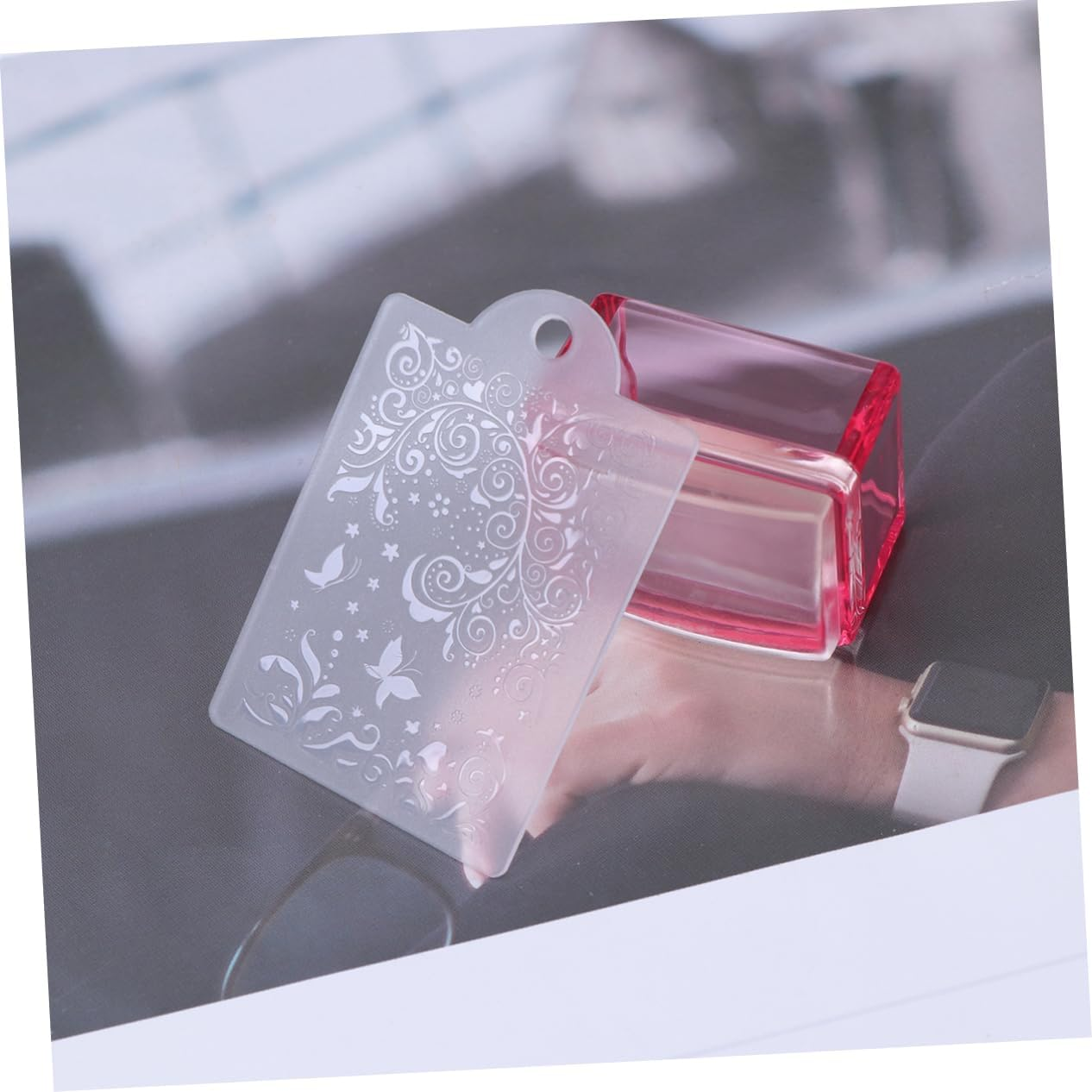 ELAYARD Silicone Nail Stamper Kit for Diy Manicure Red Rectangle Nail Art Stamping Tool for Home and Salon Use