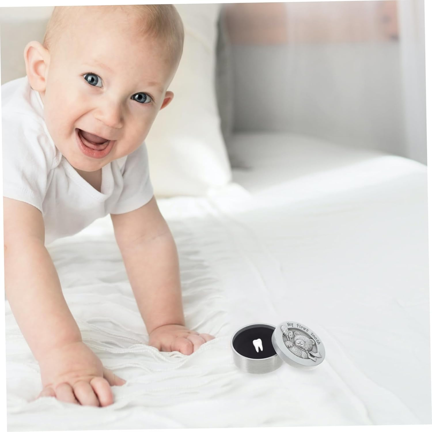 Tooth Keepsake Box Metal Tooth Holder Newborn Storage Box for Boy Girl image number 5