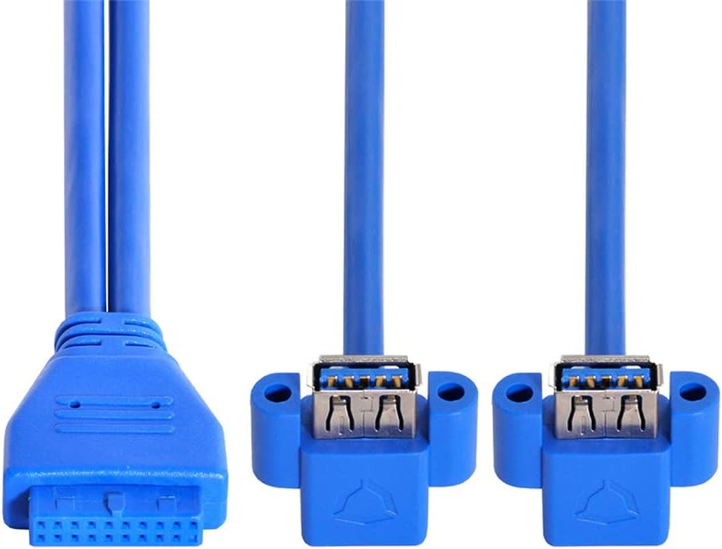 Xiwai up Angled USB 3.0 a Type Dual Female to Motherboard 20Pin 19 Pin Box Header Slot Panel Mount Cable (Blue 20P up Angled 50Cm) image number 2