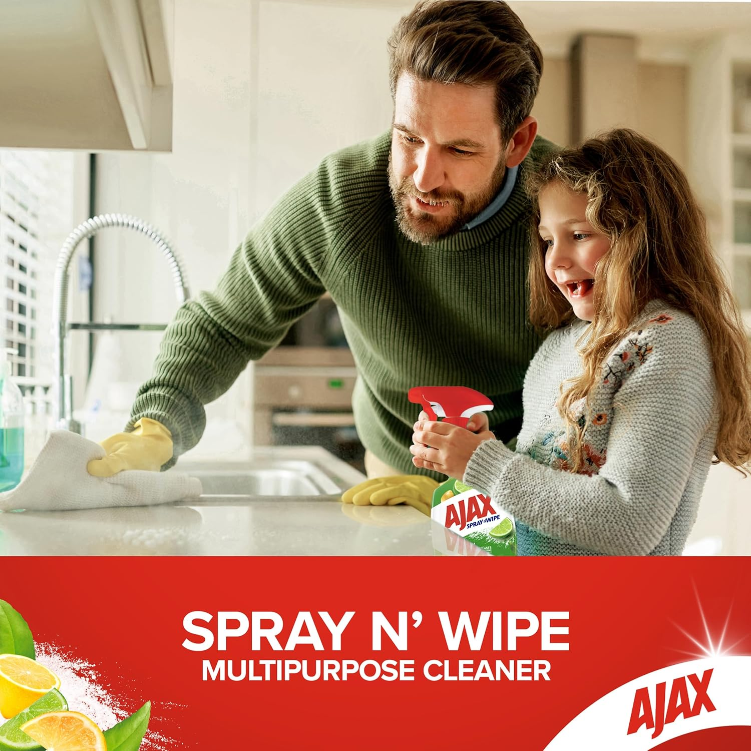 Ajax Spray N' Wipe Multi-Purpose Kitchen Cleaner Trigger, 500Ml, Baking Soda and Citrus Surface Spray, Household Grade and Stone Safe image number 5