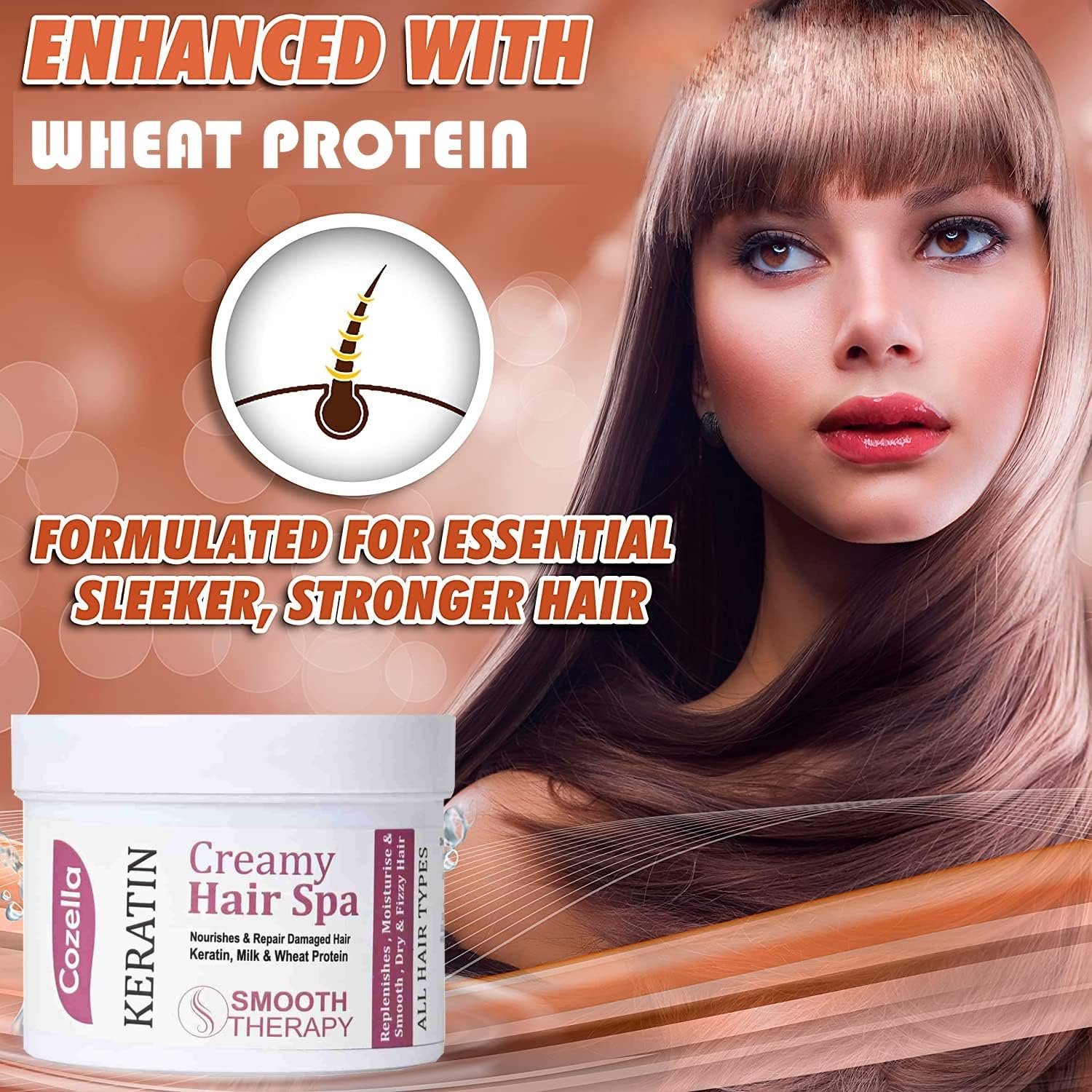 Cozella Keratin Creamy Hair SPA | Nourishes & Repair Damaged Hair | Keratin, Milk & Wheat Protein | Smooth Therapy | Sulfate and Paraben Free| All Hair Types | 500ML image number 1