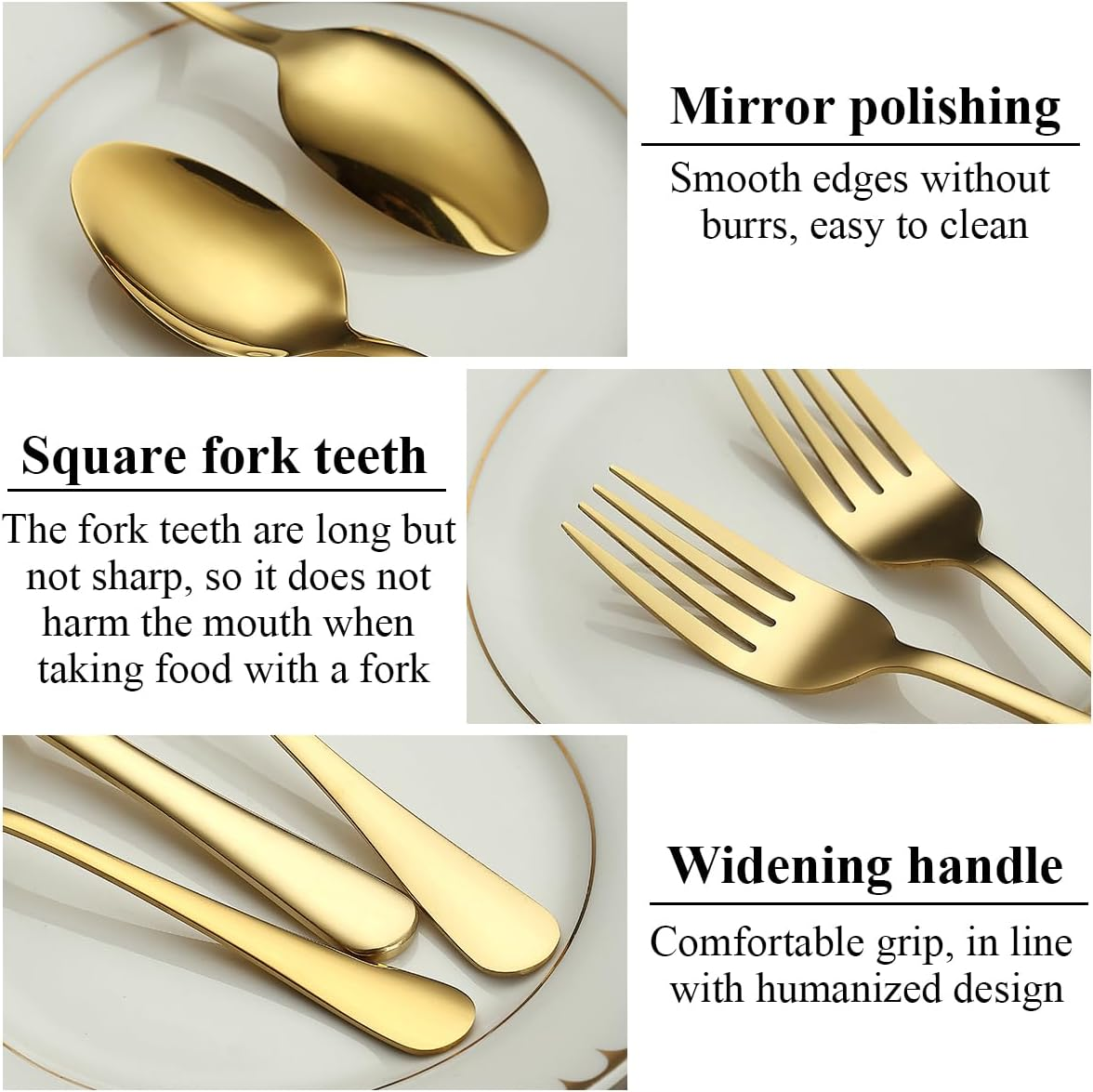 Gold Cutlery Set 36 Pieces Service for 12, Stainless Steel Knives Spoon Forks Set for Wedding, Parties, Evens, Home, Thanksgiving, Christmas image number 6