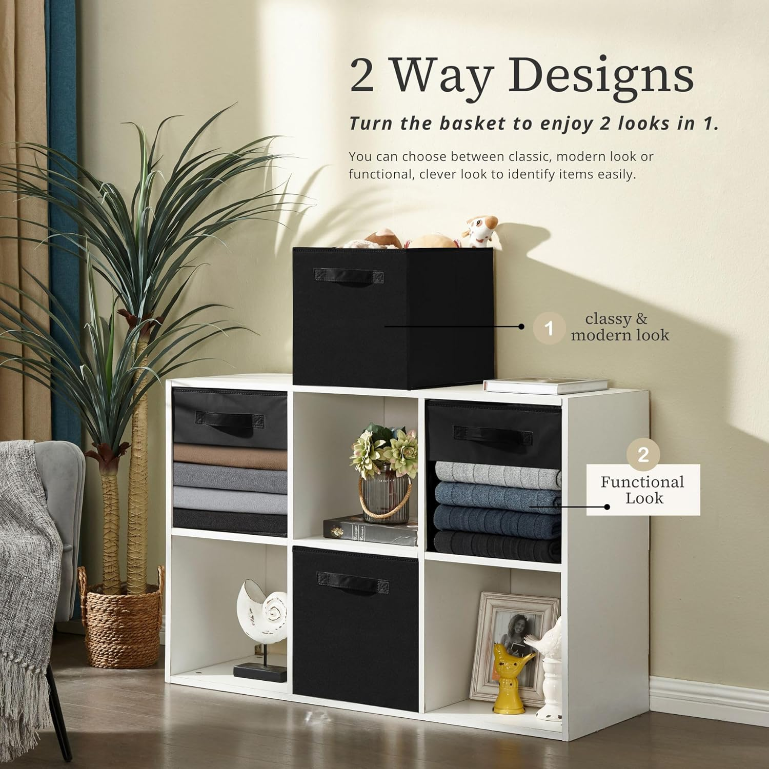 DECOMOMO Storage Bins, Cube Storage Bin with Window, Fabric Storage Cubes for Shelves (11" / 6Pcs, Black) image number 2