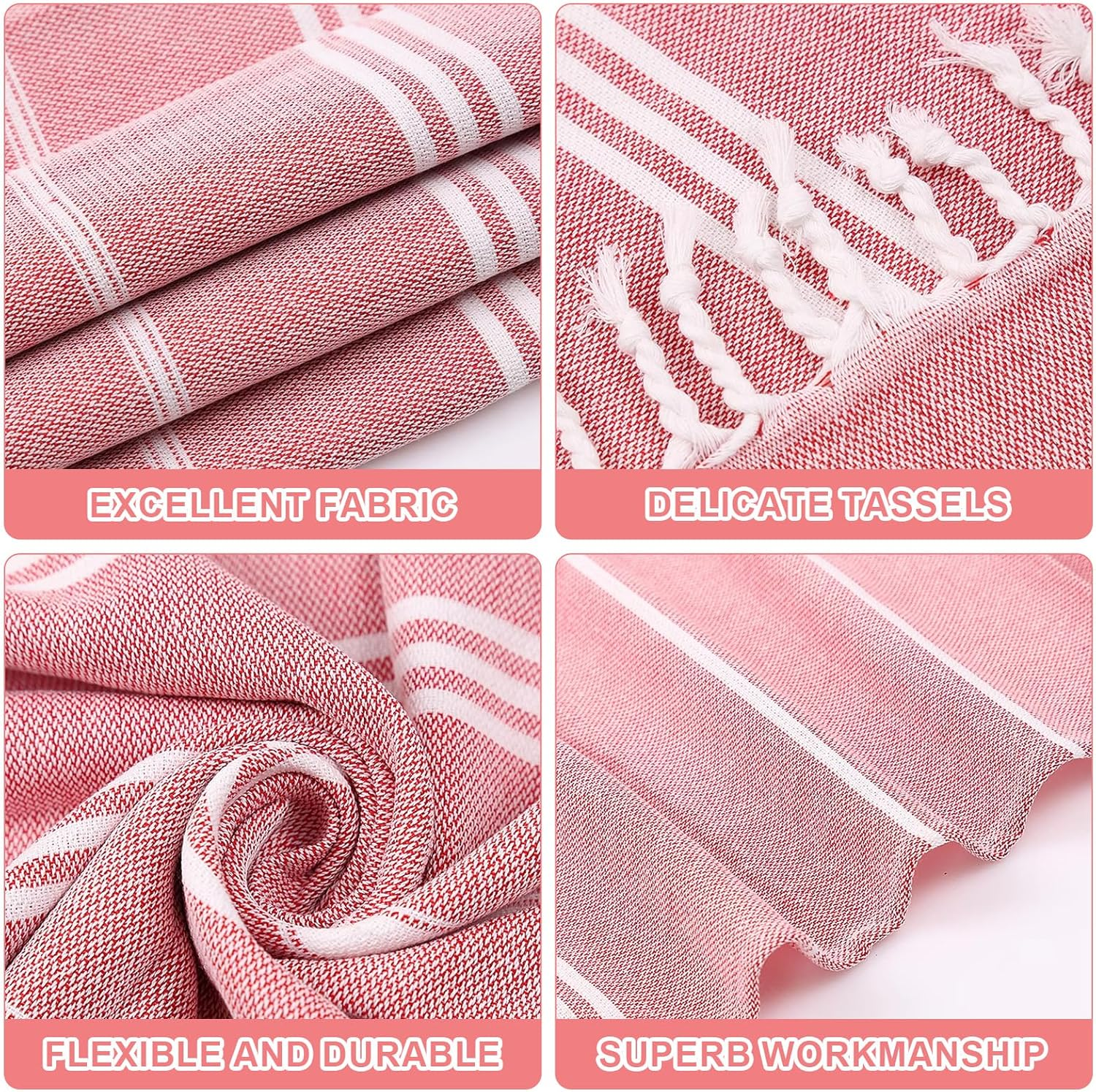 Turkish Beach Towels Quick Dry - Bath Pool Swim Towel, Sand Free Big Blanket for Adults, Travel Essentials & Cruise Accessories, Lightweight & Absorbent, Perfect for Vacation, Summer Must Have （Pink） image number 5