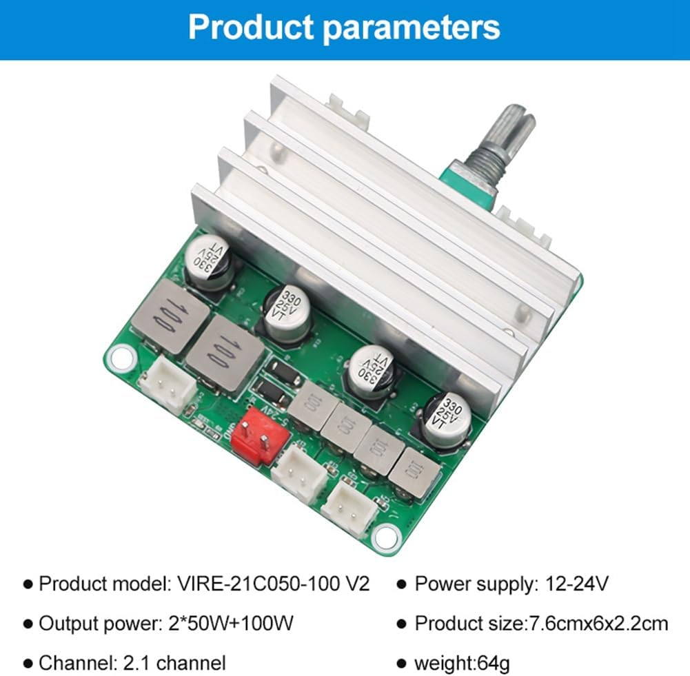 Lnqwhduu Digital Audio Power Amplifier Board 2.1 Channel 2X50W&100W 12V-24V Home Theater DIY Amplifier Module with Bass Andtreble