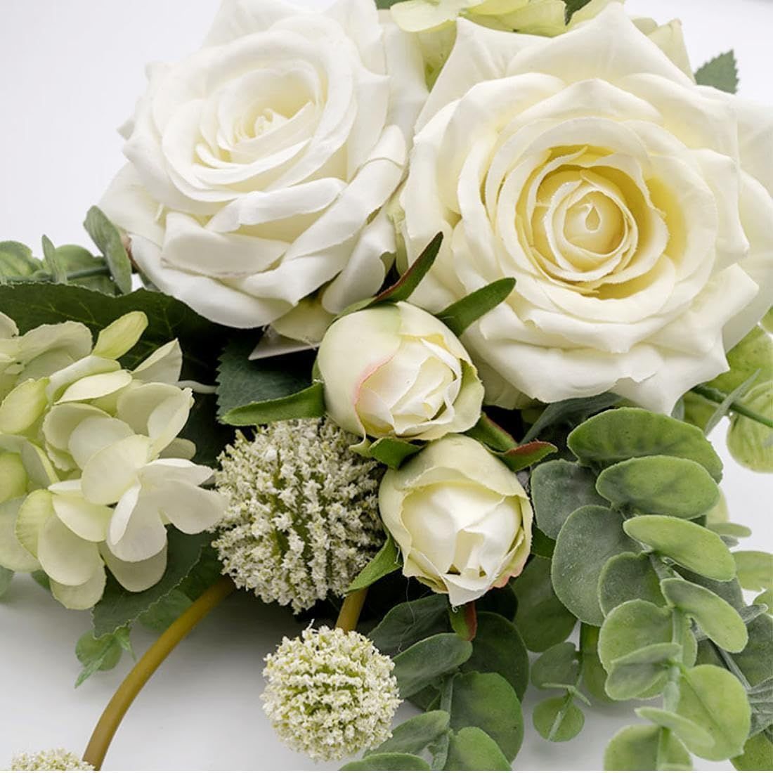 Artificial Flowers with Glass Vase Fake Flower Bouquet Faux Rose in Vases for Home Dcor Flowers Modern Home Decor Table Decorative Flower Vase for Dinner Office Bedroom, White - White image number 3