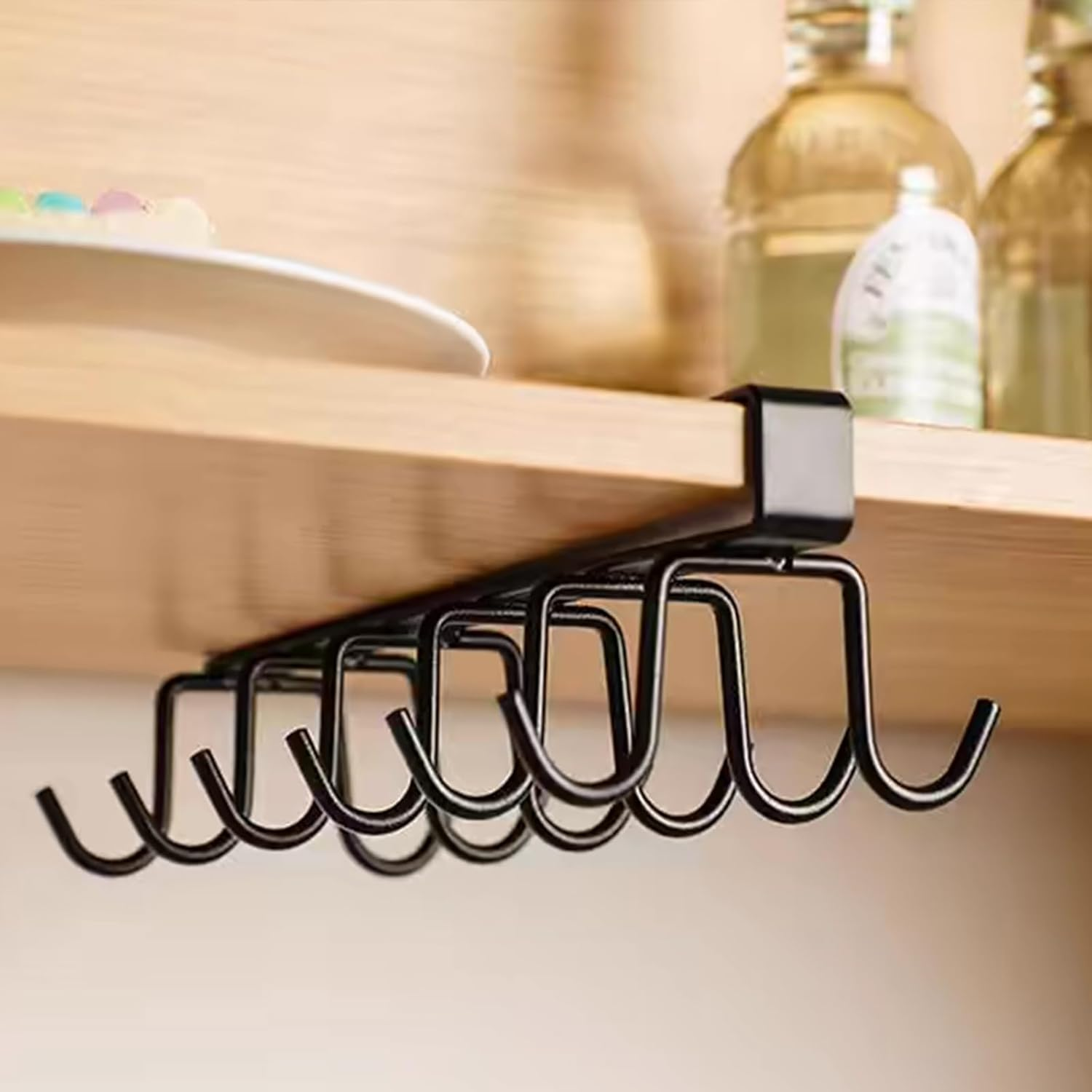 Fwqofvk 2Pcs Iron Shelf Mug Hanger with 12 Hook, Stable Hanging Cup Hook Organizer Rack, under Cabinet Double Row Mug Rack No Nail for Bathroom Kitchen 25.5&times;8&times;7Cm image number 2