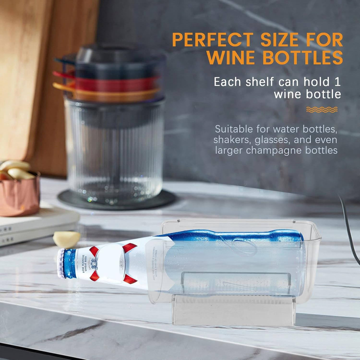 4Pcs Refrigerator Wine Holder,Clear Stackable Plastic Wine Rack Storage Water Bottle Organizer Water Bottle for Fridge image number 5