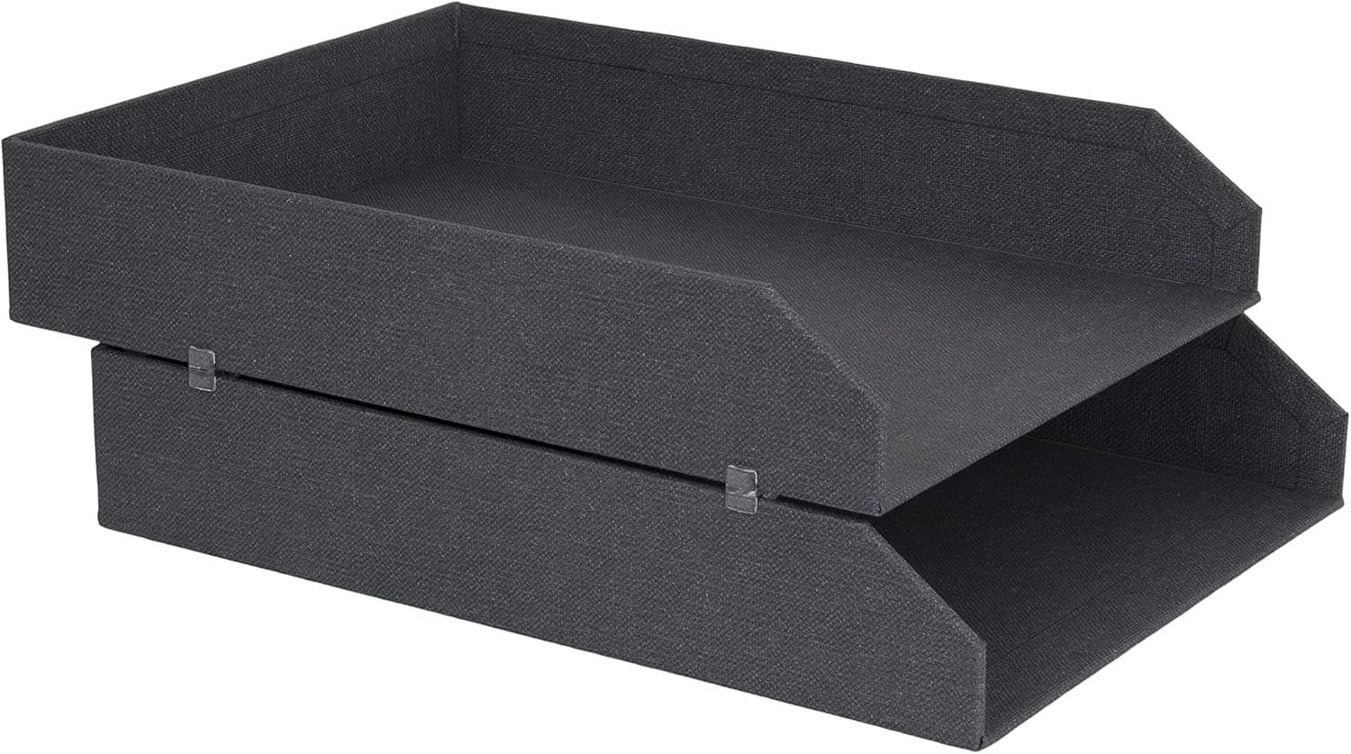 Bigso Box of Sweden Set of 2 Letter Tray Boxes for the Office - Stackable Desk Storage Box for Papers, Documents Etc - Two-Tier Fibreboard Filing and Storage Box System - Black - Blue image number 2