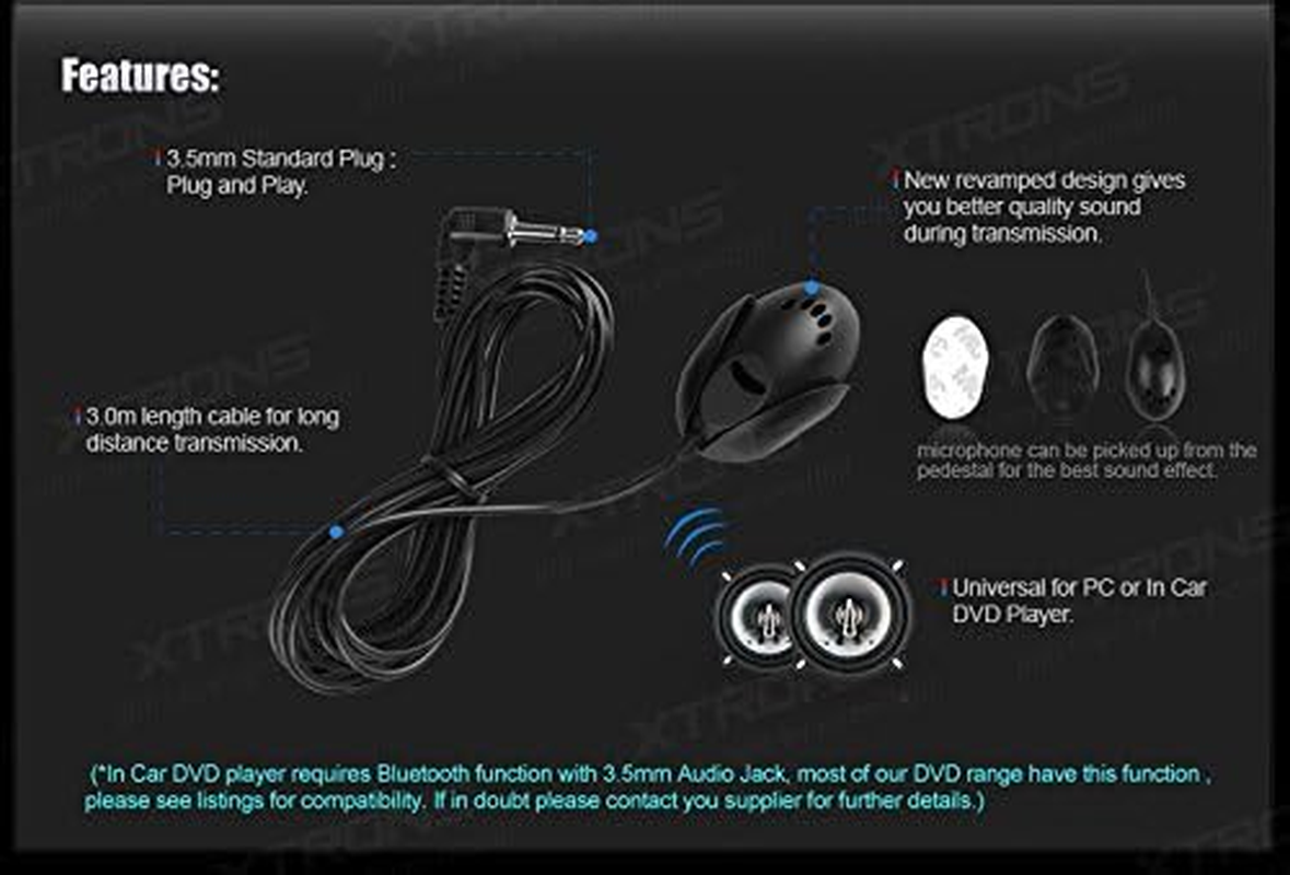 XTRONS External Microphone for Car Auto Head Unit DVD Player - Mic002 image number 2