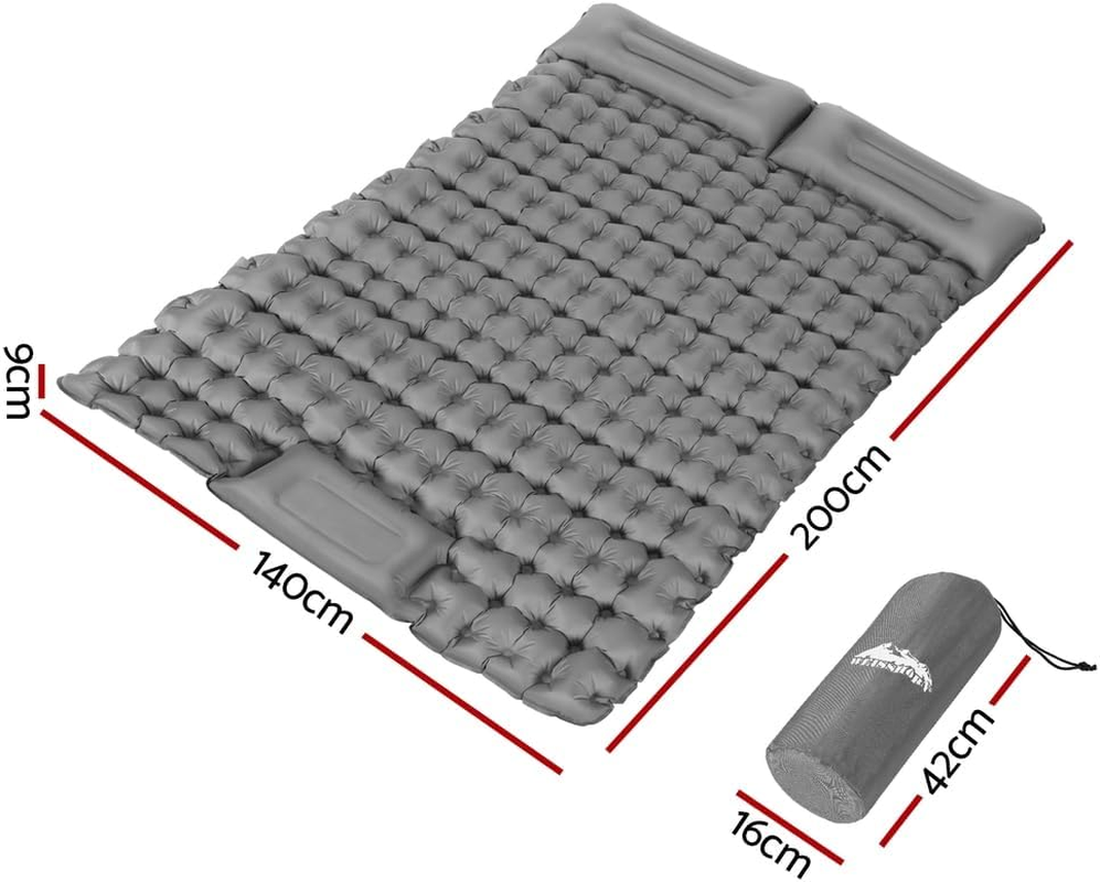 Weisshorn Double Camping Air Mattress, Self Inflating Blow up Mattresses Bed Sleeping Bubble Surface Pad Mat Outdoor Tent Caravan Road Trip Travel Hiking Gear, with Carry Bag Pillow Grey image number 1