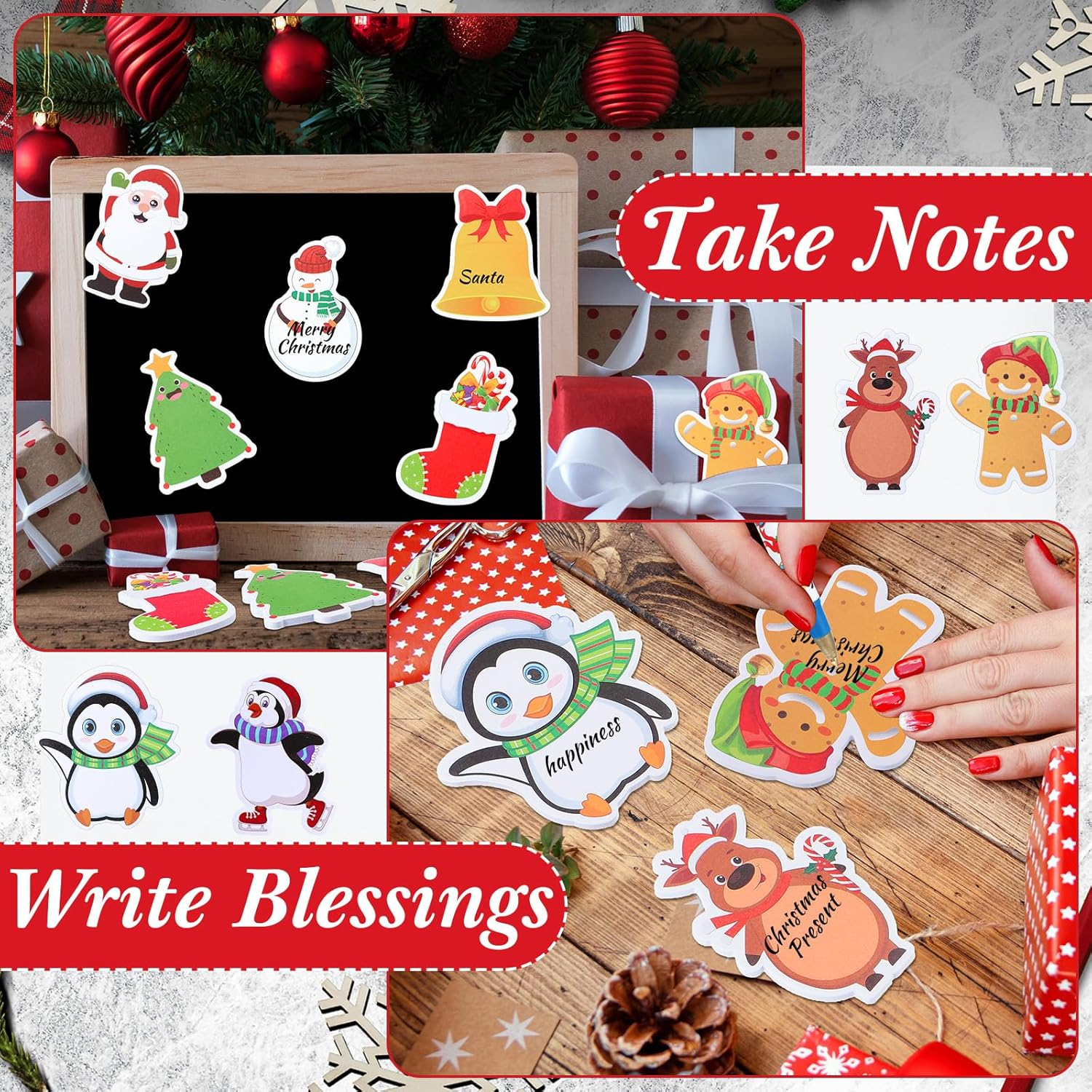 Cholemy 36 Sets Christmas Notepad Holiday Ballpoint Pens with Ribbon Winter Holiday Theme Sticky Note Set Christmas Pens for Kids Stationery Gift Goodie Bag Fillers Classroom Reward (Cute Style) image number 2