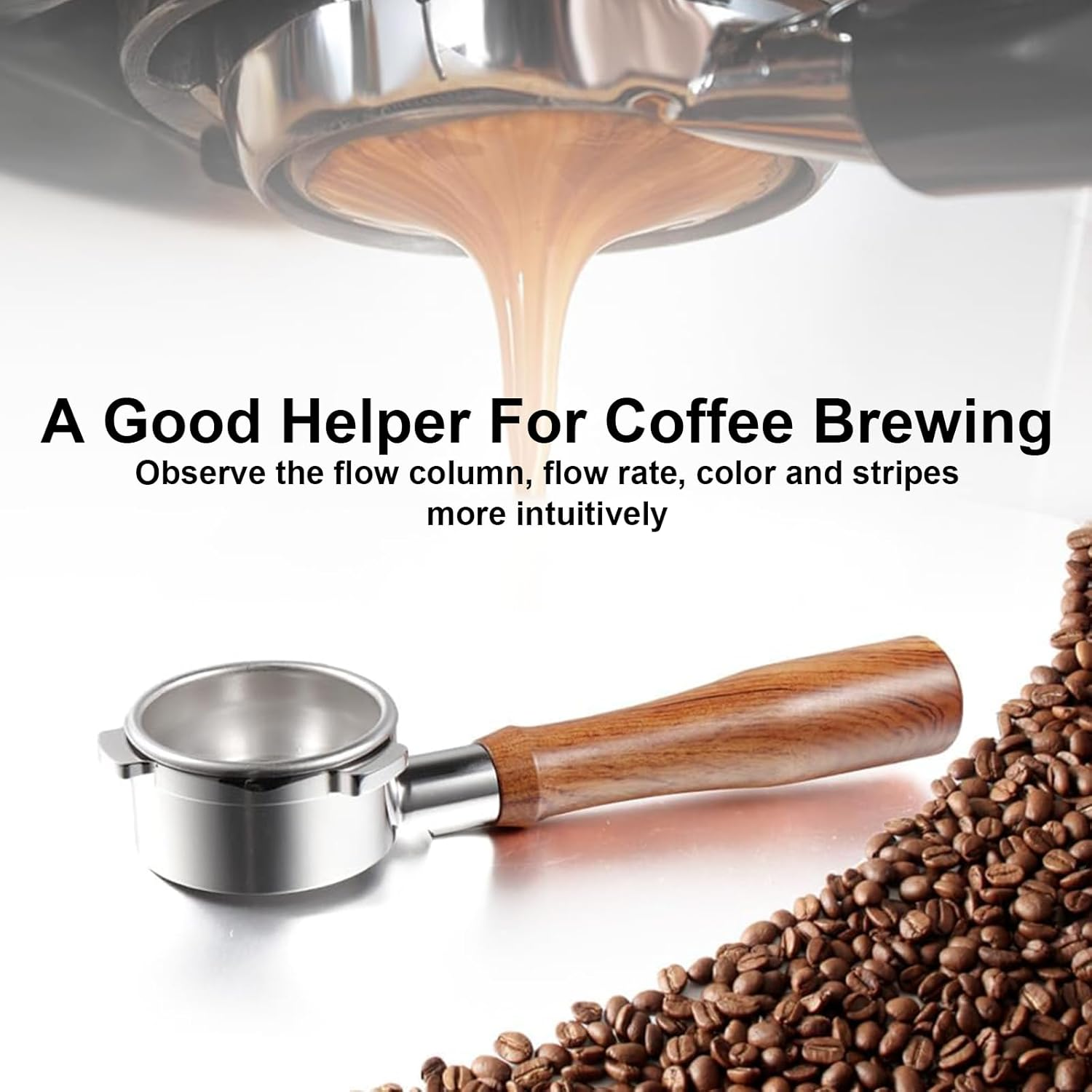 54Mm Bottomless Portafilter with Walnut Handle, Compatible with Breville 8 Series, Bambino, Delonghi EC680/685, CASABREWS, Mr. Coffee &ndash; Includes Filter Baskets, Puck Screen, Spoon & Brush (M) image number 2