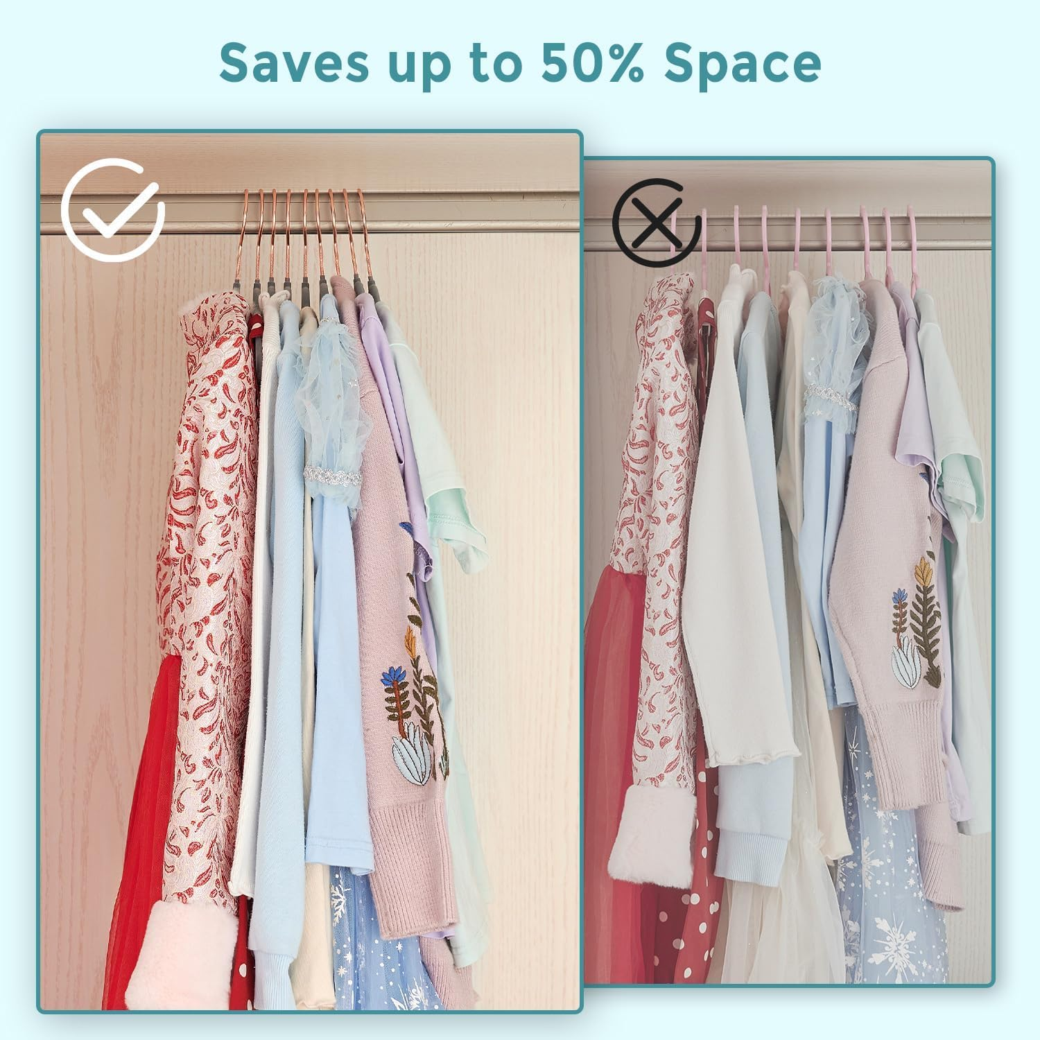 30CM Kids Velvet Hangers 50 Pack - Ultra Durable Non Slip Felt Hanger for Big Kids/Youth/Teens- Slim Space-Saving Children'S Closet Hangers for Heavy Clothes with 10 Hanger Clips - Beige (White) - Black image number 3