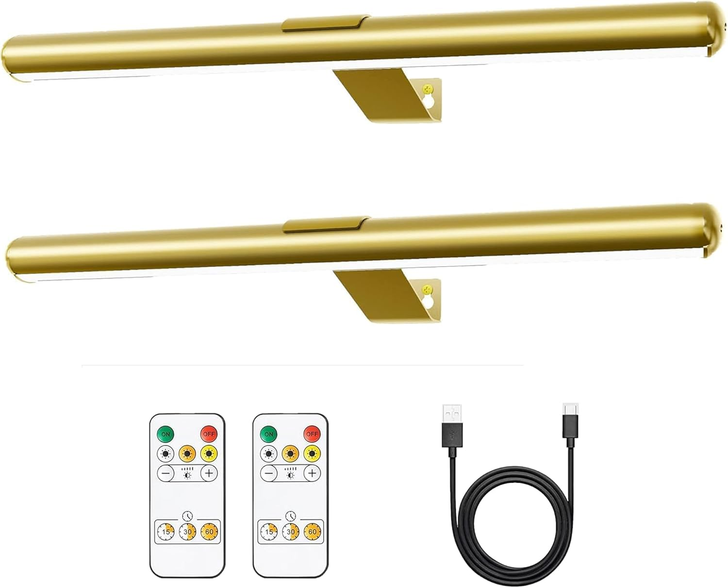 Wireless Picture Light,40Cm Painting Light with Remote Rechargeable Magnetic Timer Wall Light, Touch Dimmable for Picture Painting Dartboard Gallery Cabinet Mirror (2Pack-Gold) image number 1