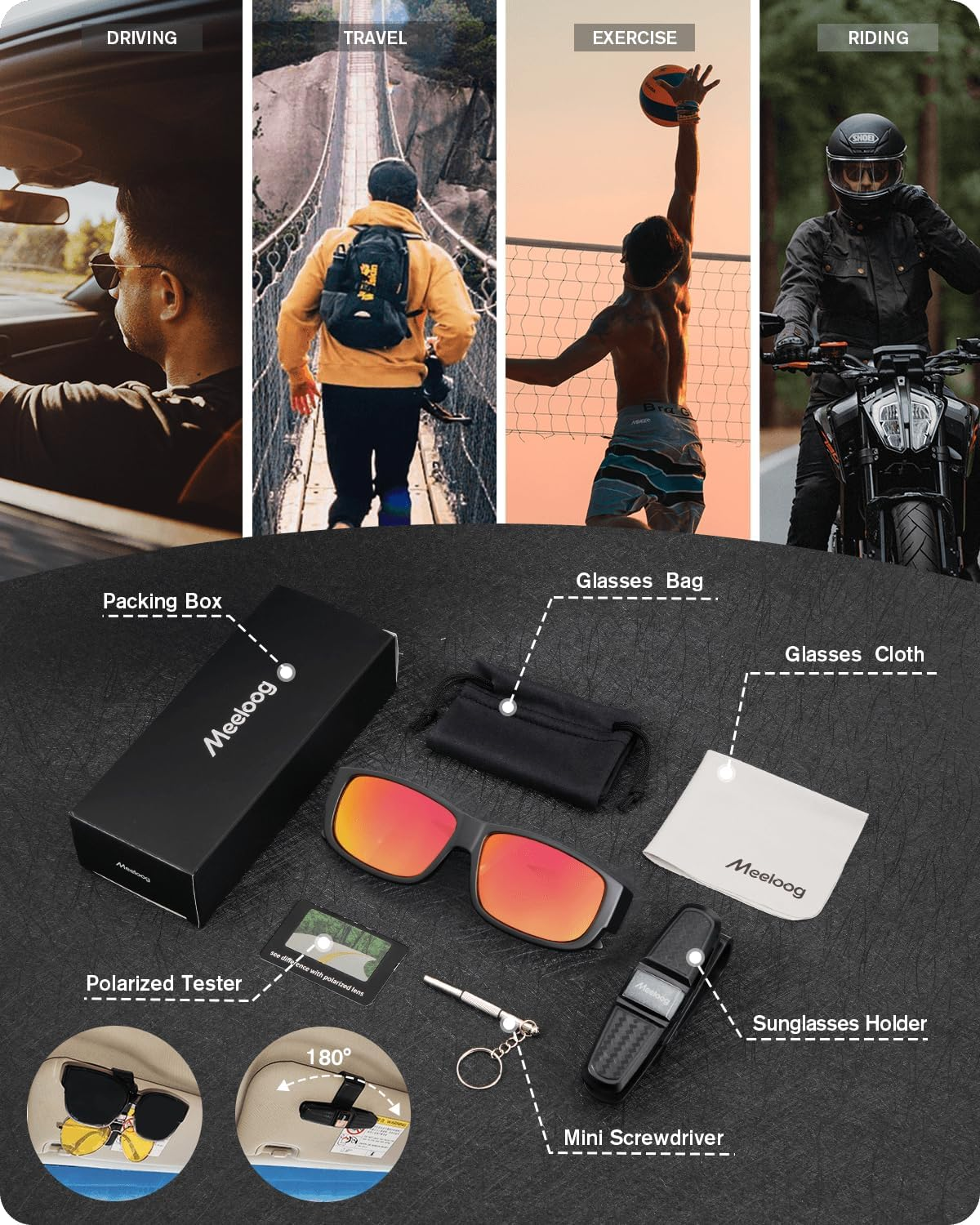 Meeloog Polarized Fit over Glasses Sunglasses for Men, Rectangle Wrap around Sun Glasses for Driving Riding Fishing MST0006 image number 4