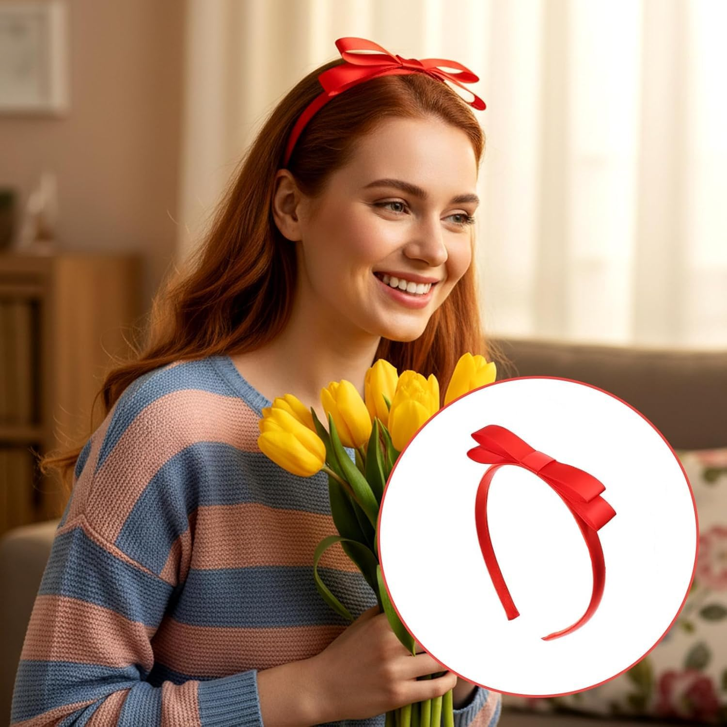 Red Bow Headband for Girls Women, Cute Hair Bow Knotted Hair Hoop, World Book Day Party Cosplay Costume Accessories for Matilda image number 4