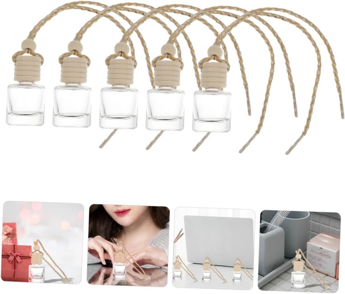 5Pcs Smart Car Diffuser Car Hanging Air Freshener Diffuser Bottle Essential Oil Holder image number 5