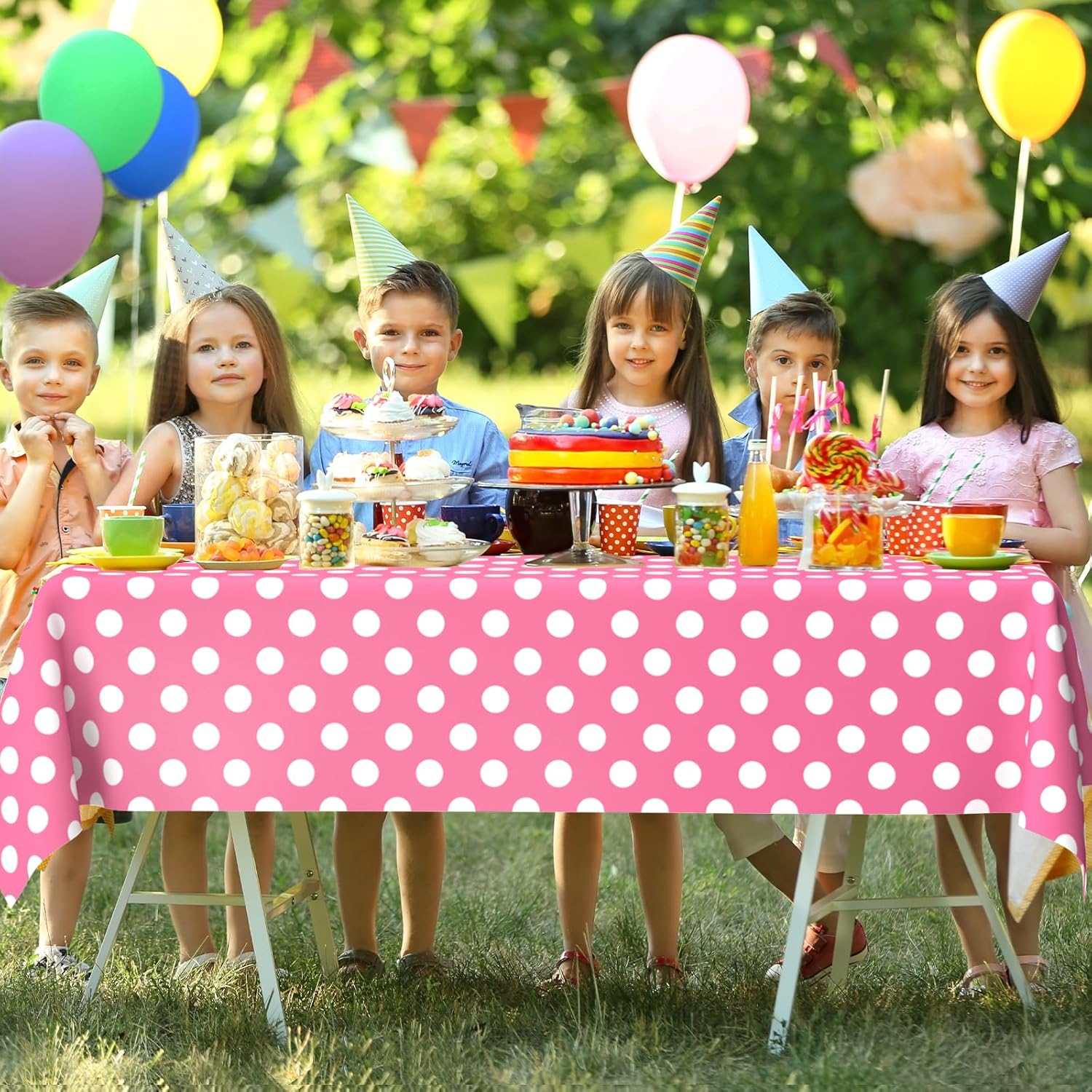 4 Pcs Minnie Mouse Table Cloth, Pink Polka Dot Plastic Rectangular Table Cover, 54 X 108 In, Disposable, Perfect for Parties, Picnics, Birthdays image number 3