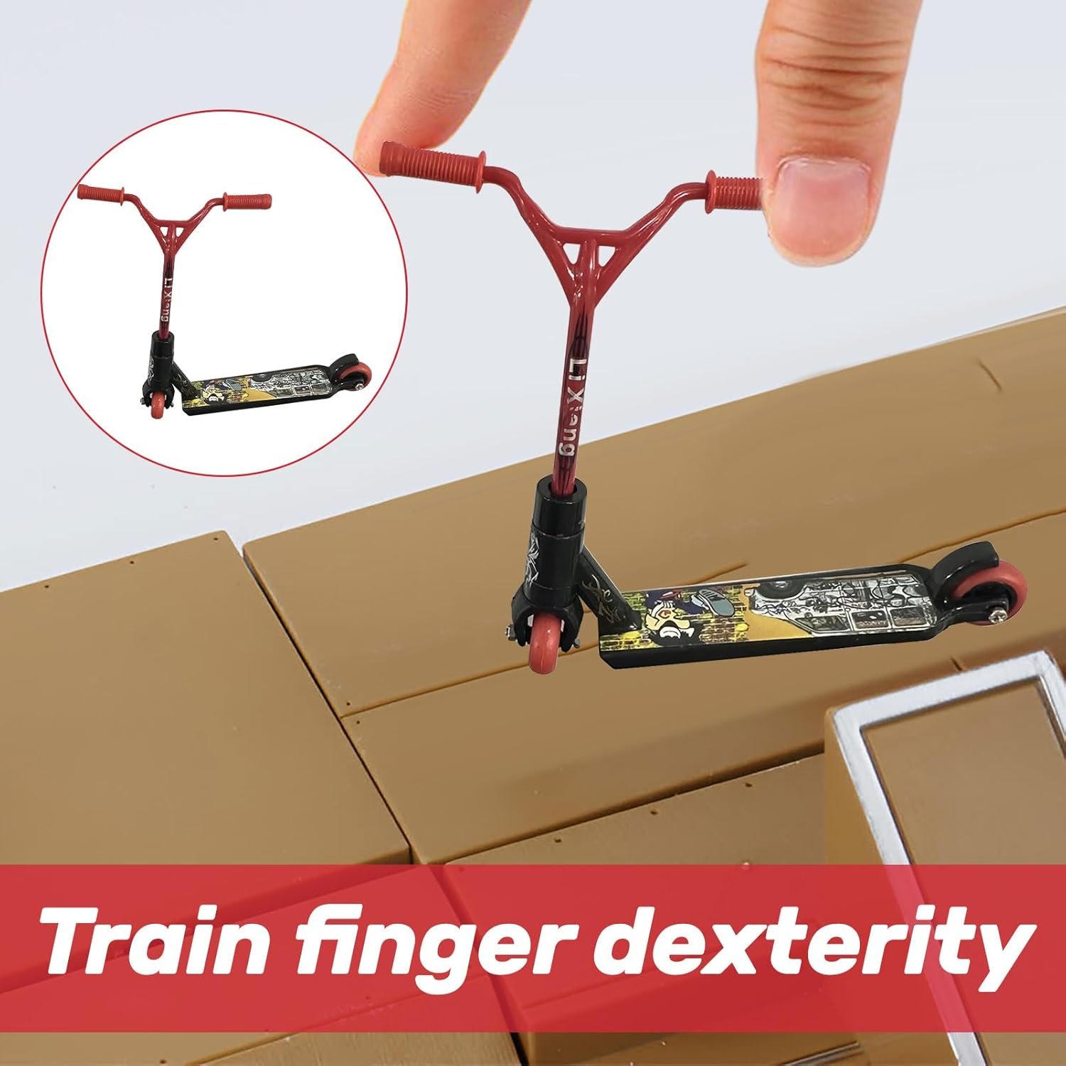 Tech Deck Scooter,2Pcs Finger Scooter,Plastic Tech Deck,Cute Mini Teck Deck,Finger Skateboards for Party/Finger Training/Birthday Gift/Finger Board/Finger Bike(Curved Front Red+Straight Front White) image number 5