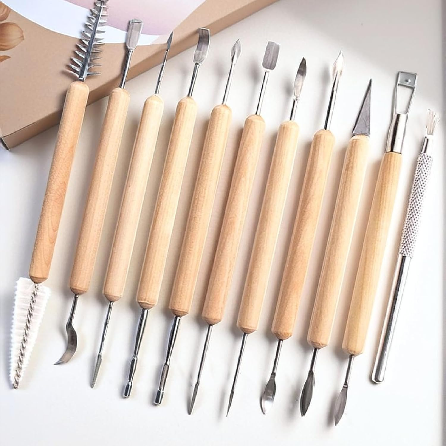 11PCS Pottery Clay Sculpting Tools Multifunctional Wood Carving Modeling Tools Wood Carving Kit Polymer Modelling DIY Sculpture Pottery Carving Suitable for Adults Beginners image number 4