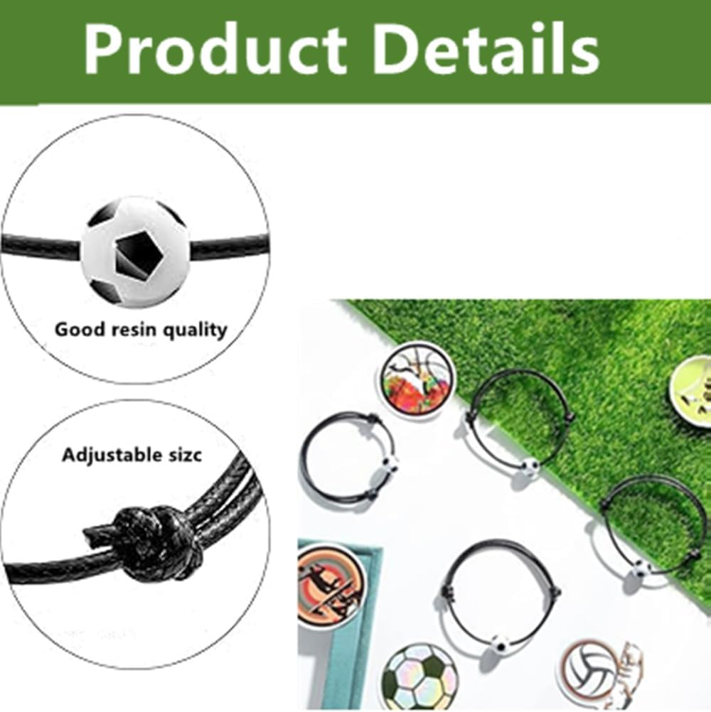 12 Pcs Football Bracelets, Adjustable Football Friendship Bracelets, Soccer Charm Bracelets,Inspirational Wristbands Sport Theme Favor for Teen Adults image number 4