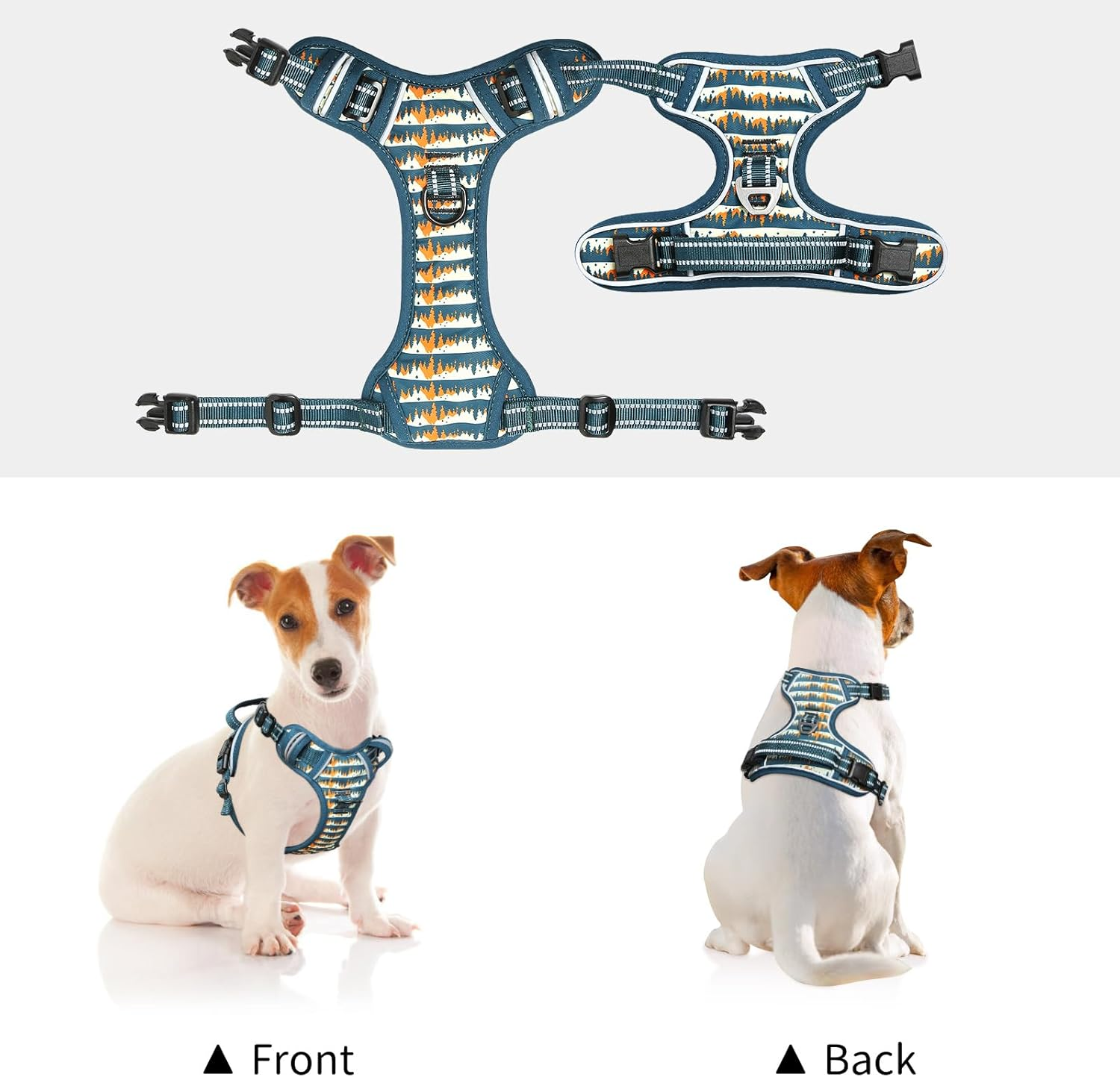 Timos Dog Harness, 3 Snap Buckles No-Pull Soft Padded Dog Vest with 2 Metal Leash Clips, Adjustable Reflective No Choke Pet Harness with Easy Control Handle for Small Dogs, Sunset Valley, S image number 1