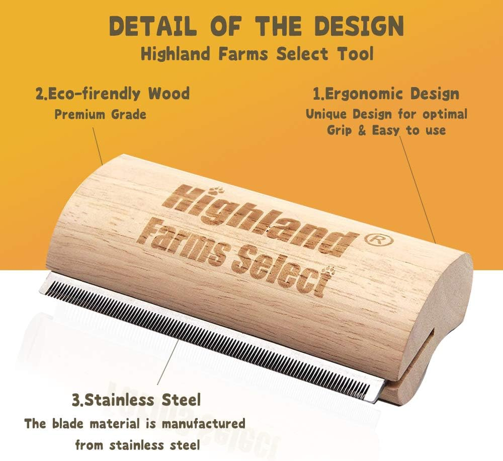 Highland Farms Select Wood Groom Brush, Deshedding Grooming Tool, Professional Pet Wooden Groomer, Ergonomic Design, No Hurt for Dogs, Cats and Horses - 5 Inch image number 1