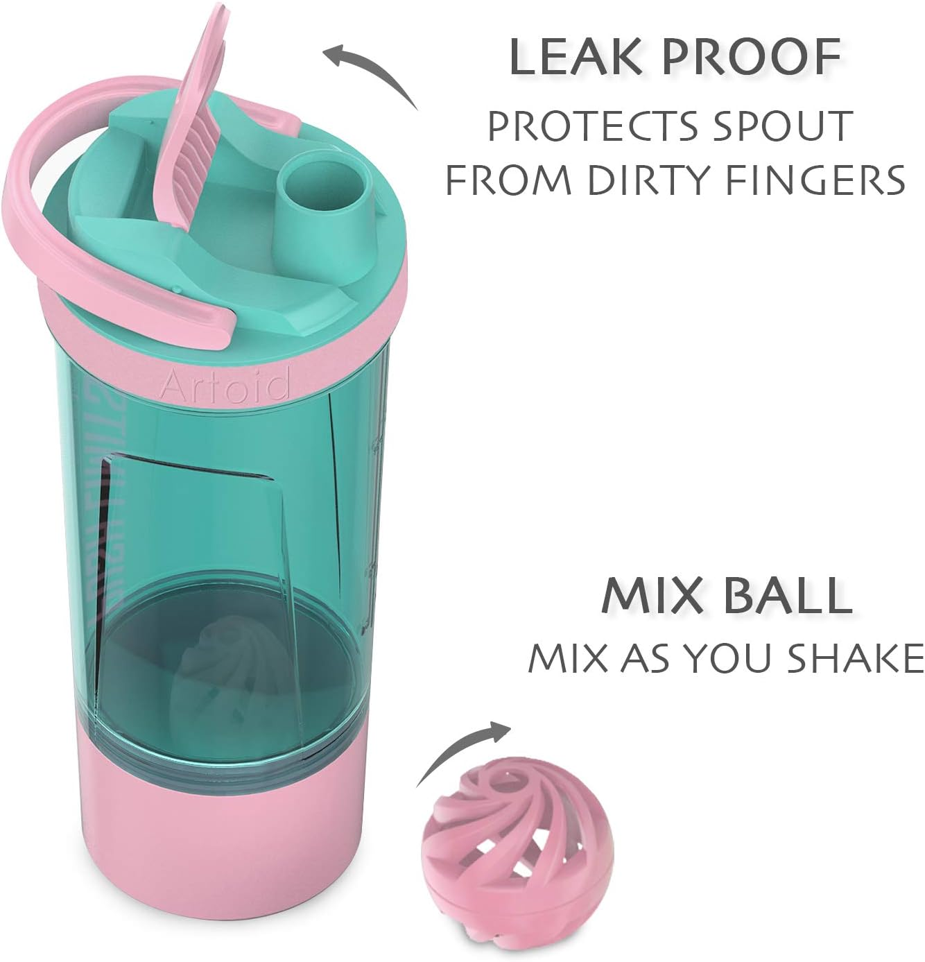 Artoid Mode Inspirational Fitness Workout Sports Protein Shaker Bottle 24-Ounce, Dual Mixing Technology with Shaker Balls & Mixing Grids Included, Twist and Lock Protein Box Storage Included image number 1