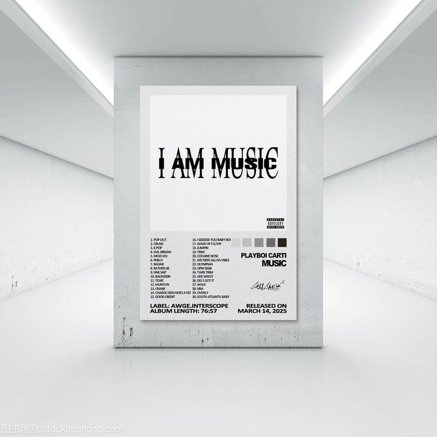 Music Playboi Album Carti Poster Poster Canvas Painting Wall Art Picture Home Decor Print for Bedroom Living Room Dorm Study Bar Office 08X12Inch(20X30Cm)