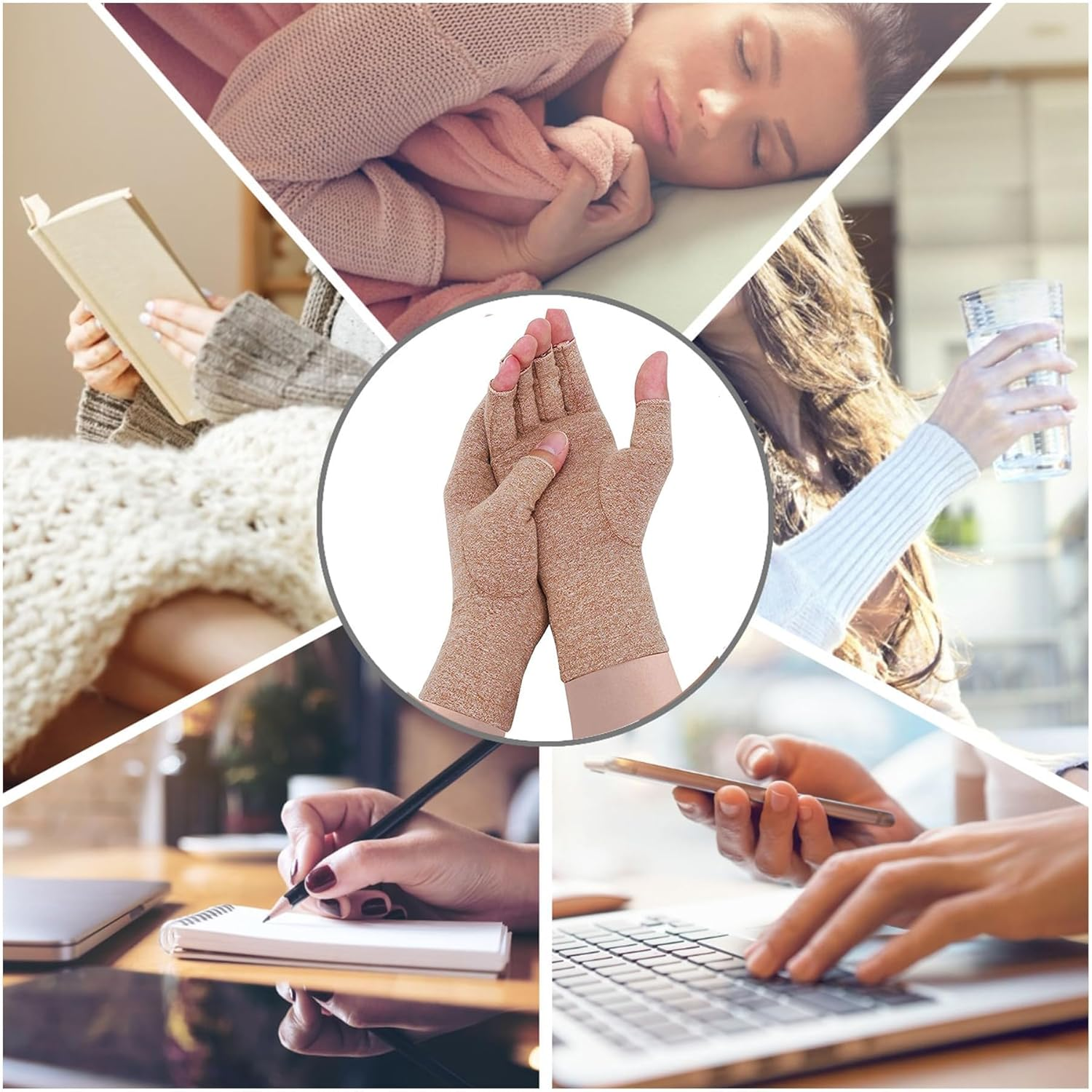 Rheumatoid Arthritis Gloves - Compression Fingerless Joint Pain Relief Hand Mitten Warmth Gloves Carpal Tunnel for Women Men image number 5