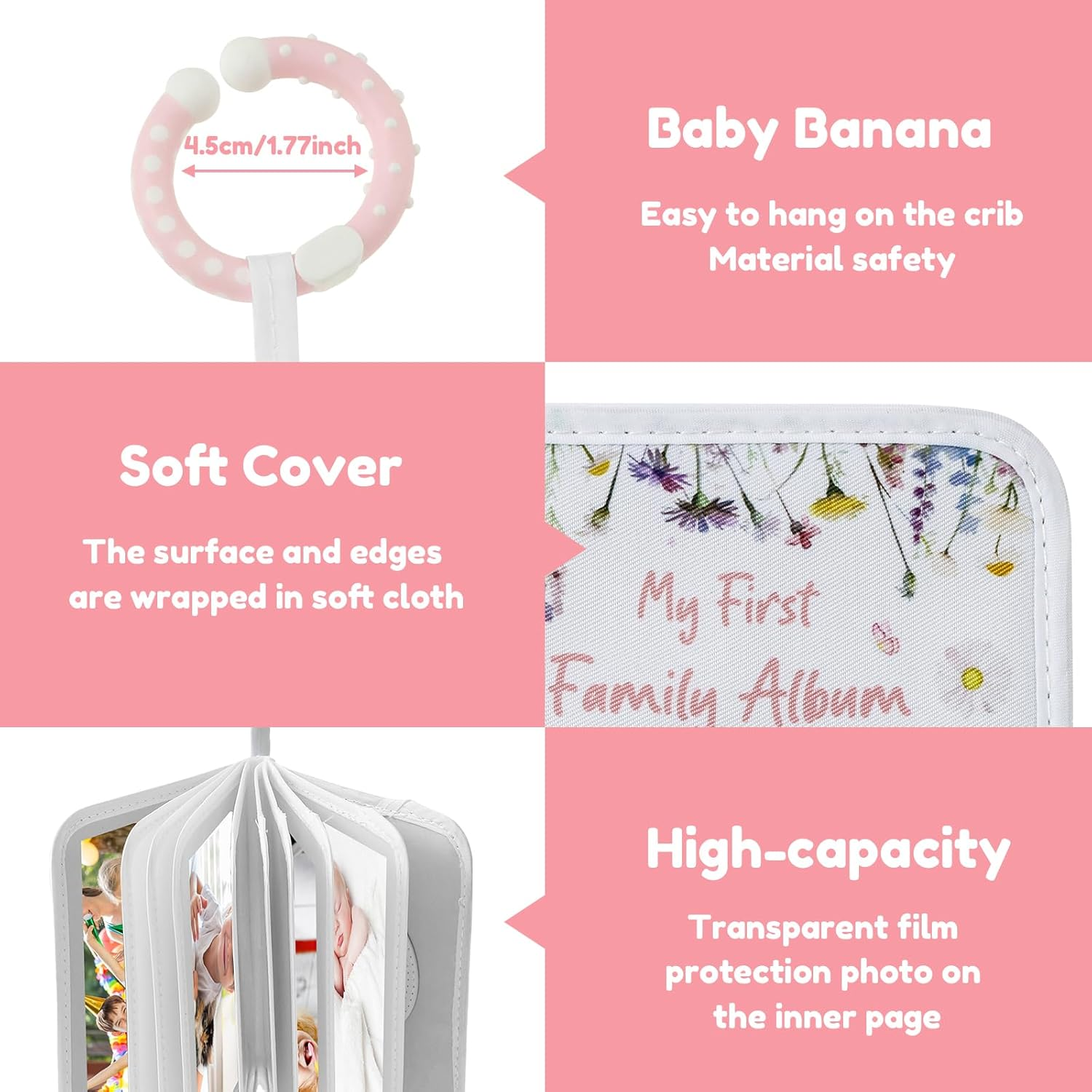 NIPUAEGO 1Set Soft Cloth Baby Photo Album, Large Capacity Newborns First Family Memory Book with Hook Mirror for Newborn Family
