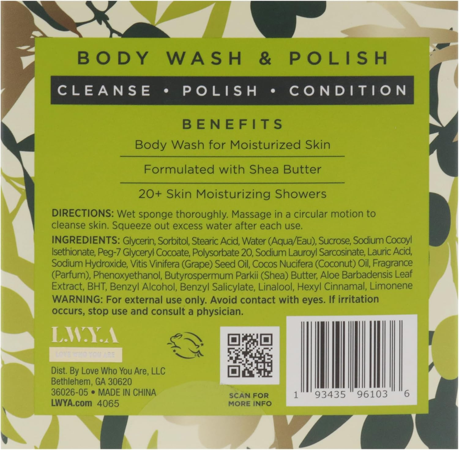 LWYA Olive Me Tender Body Wash and Polish - Exfoliating Body Scrubber with Loofah Sponge - Shower Sponges for Women - Olive - 3 Oz image number 2