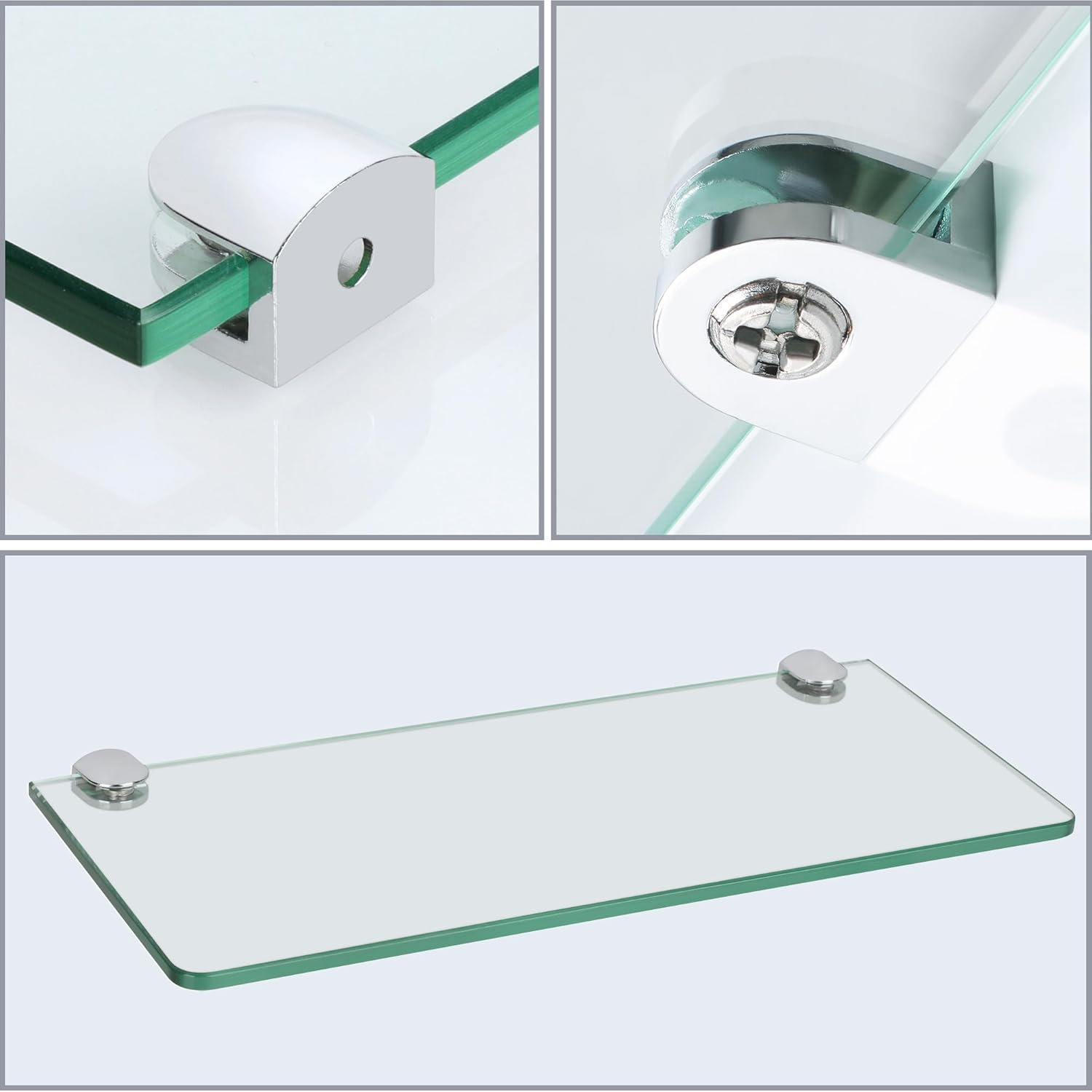 Alise Glass Shelf Bracket,Adjustable Clamp Brackets for Shelves,Wall Mount Clamps for 5-8Mm Glass Shelves,Bathroom Clip Holder Support Hardware Replacement Parts,Polished Chrome Pack of 4 image number 2