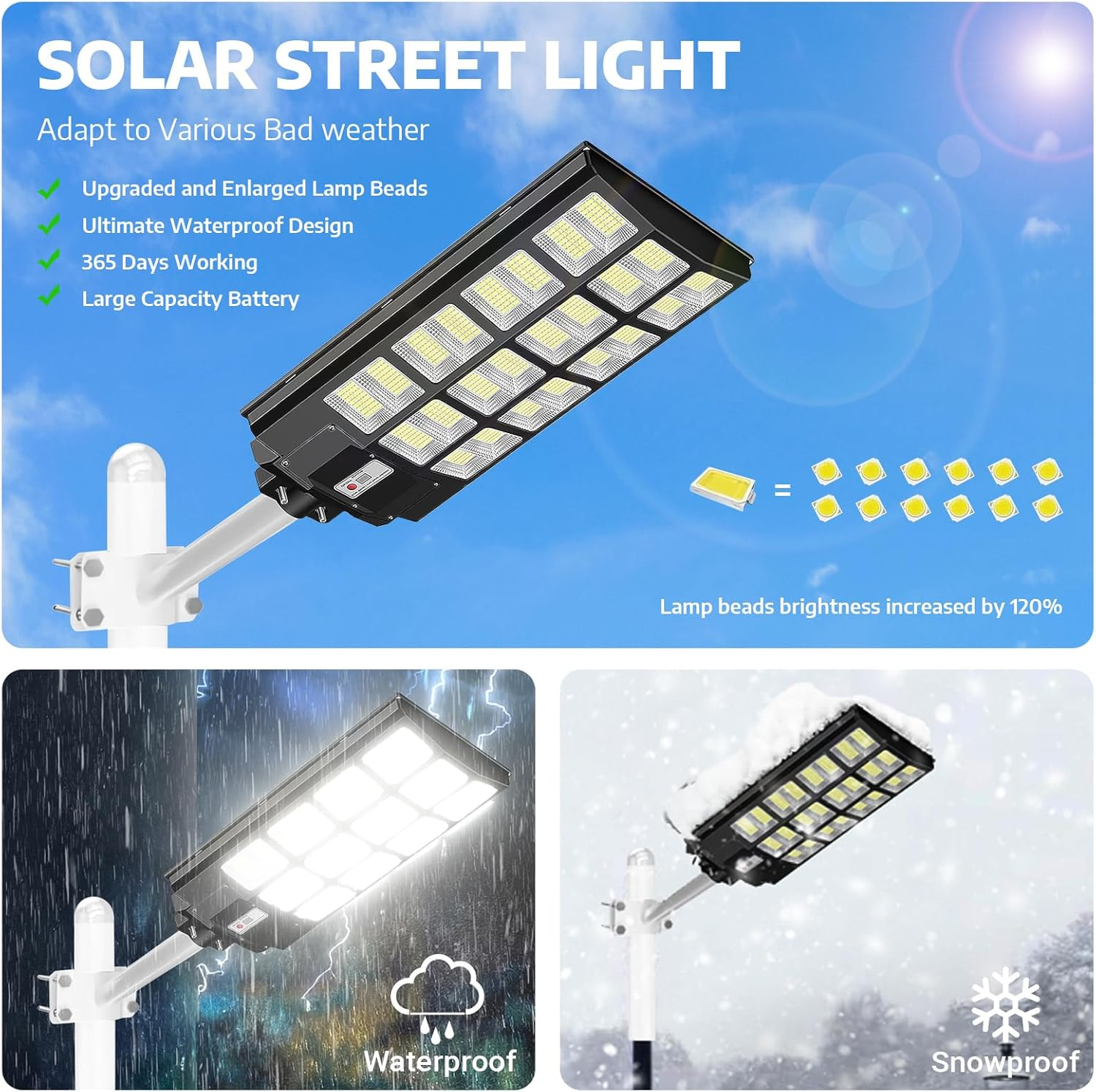 Xmart Solar Street Lights Outdoor Waterproof 150000LM 1152 Leds Solar Parking Lot Lights Dusk to Dawn Solar Motion Flood Light Wide Angle Sensor and Remote Control for Area Pole Lighting Yard image number 1