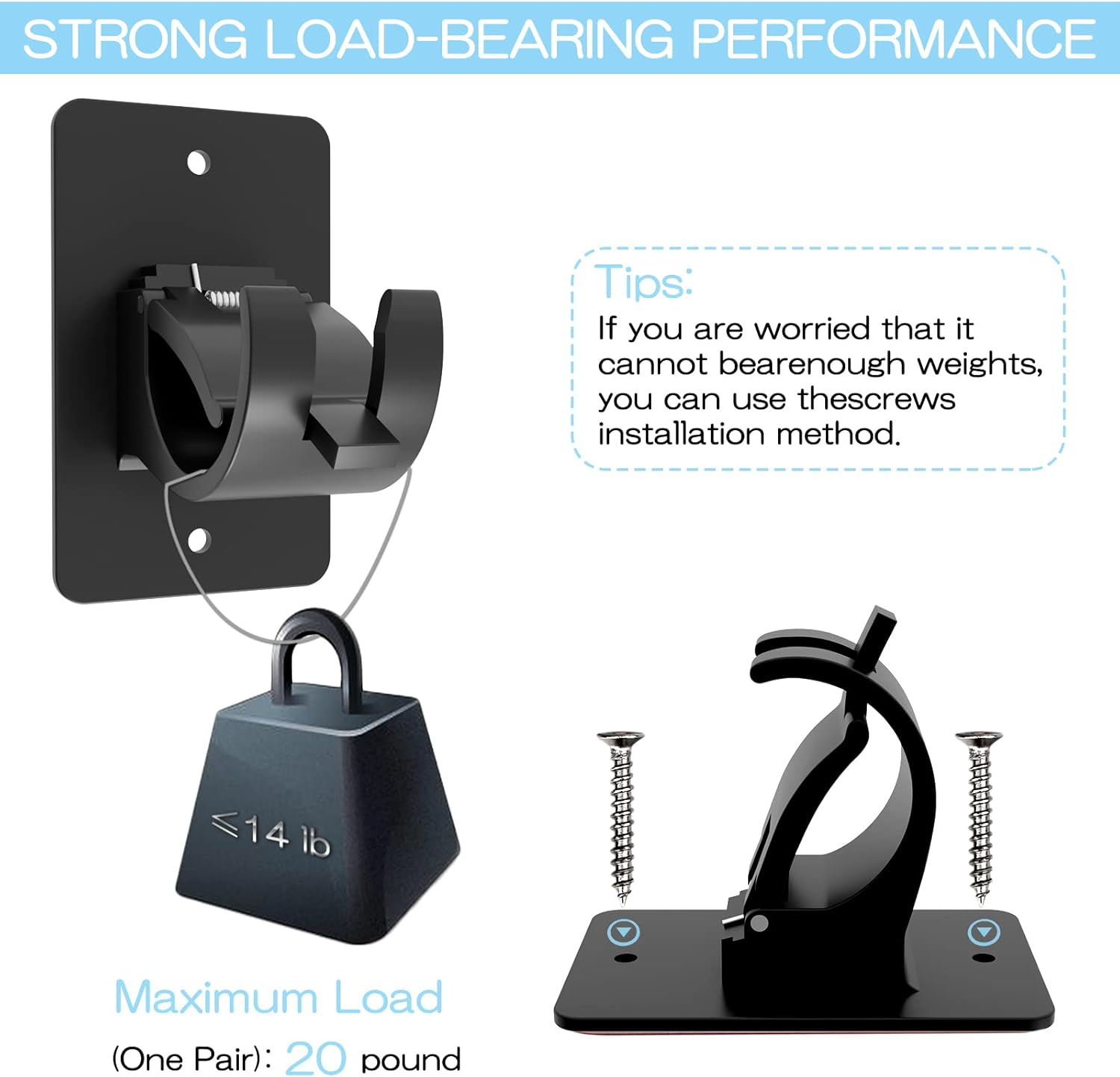 AMZONHOME 8 Pieces Self Adhesive Curtain Rod Bracket, Universal Plastic Curtain Rod Holders, No Drill Curtain Rod Brackets Curtain Rod Hooks for Bathroom, Bedroom, Livingroom, Kitchen (Black) image number 5