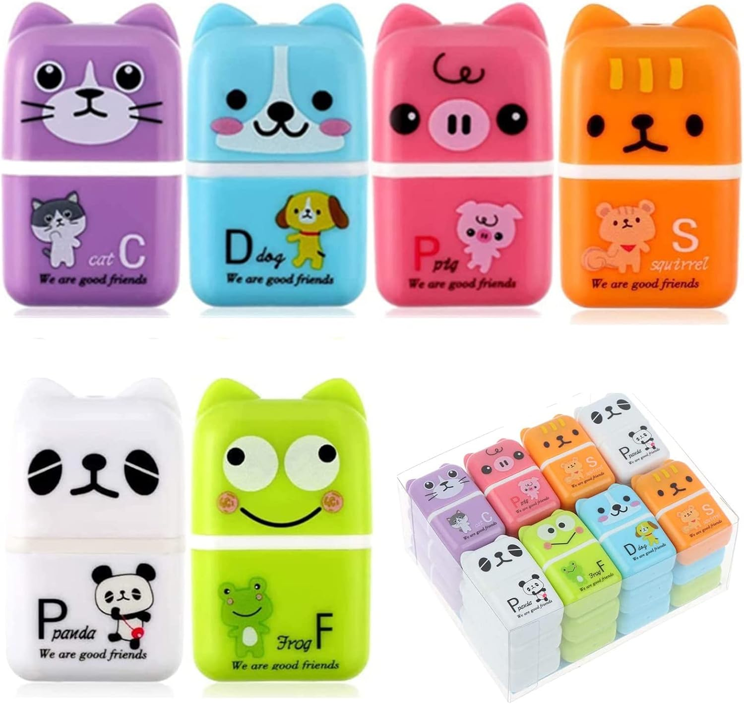 Cute Pencil Erasers for Kids, 24 Count & 6 Colors, White, Purple, Blue, Green, Pink, Orange, Fun Party Favor & School Supplies, Kawaii Drawing Eraser for Boys and Girls (SZE24B) image number 1