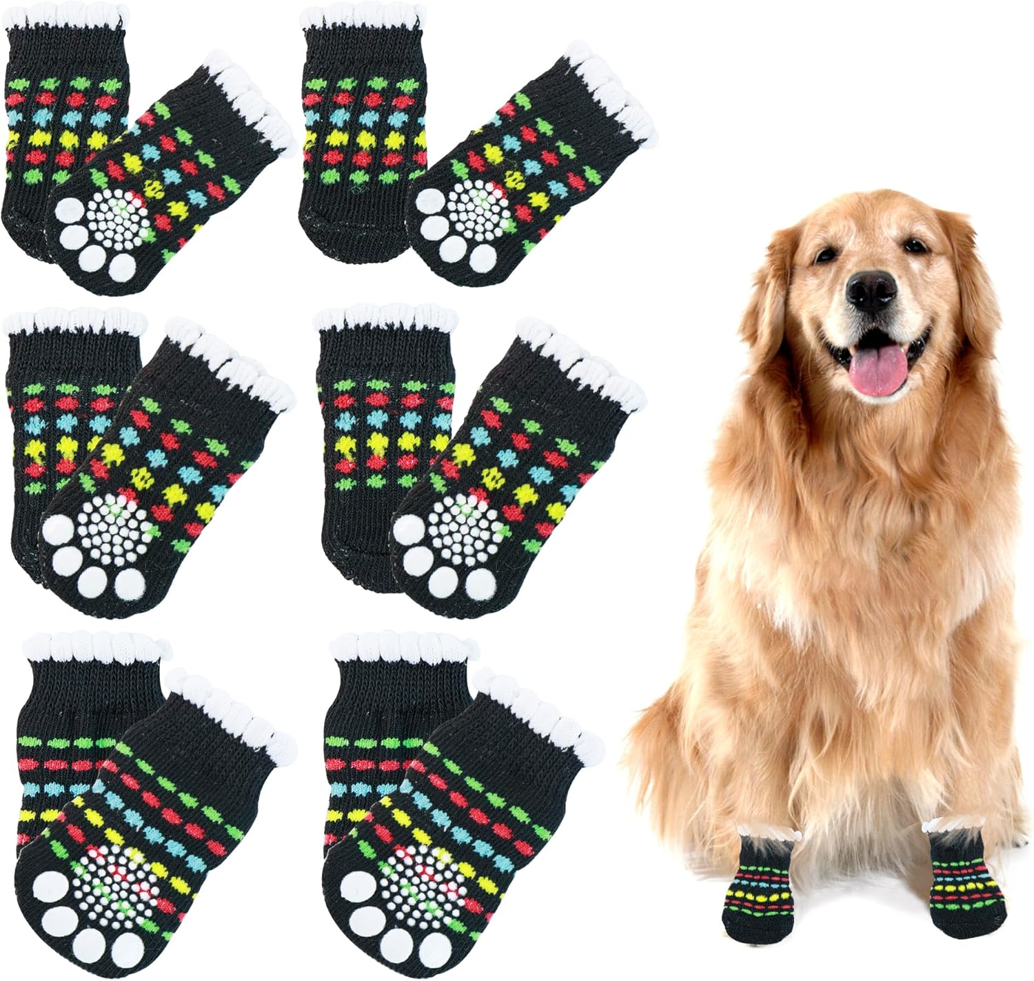 3 Pairs of Dog Socks Non-Slip Socks for Dogs Socks Dog Pack of 12 (S+M+L) Paw Protection Dog Shoes Indoor Stopper Socks Cats Non-Slip Socks Pet Paw Protection, Black image number 3