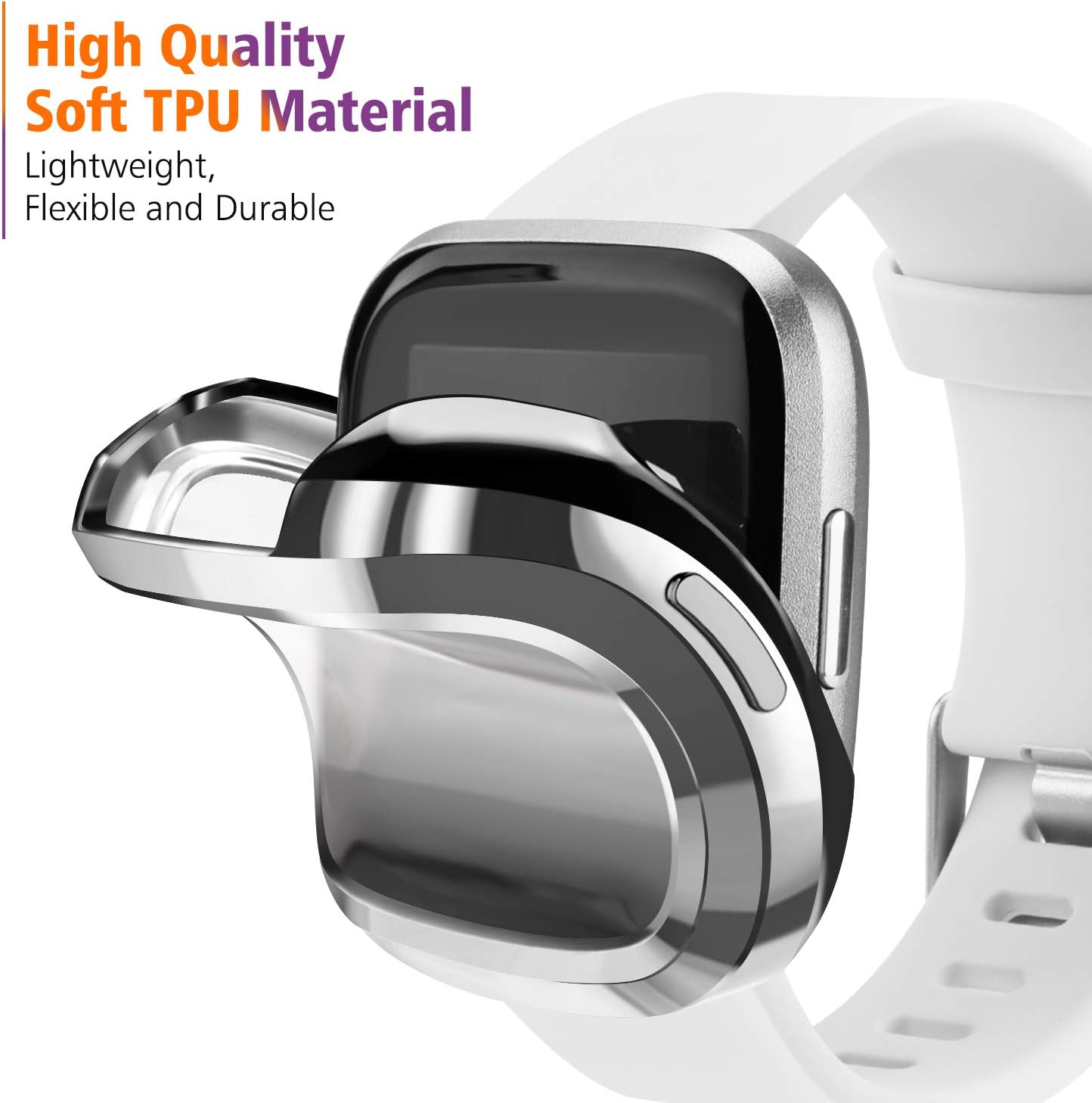 Mugust [6 Pack] Screen Protector Compatible with Fitbit Versa 2 Case, TPU Plated Full around Protective Case Cover (Black, Space Gray, Silver, Rose Gold, Rose Pink, Clear) - Soft Gold, Space Gray, Clear image number 2