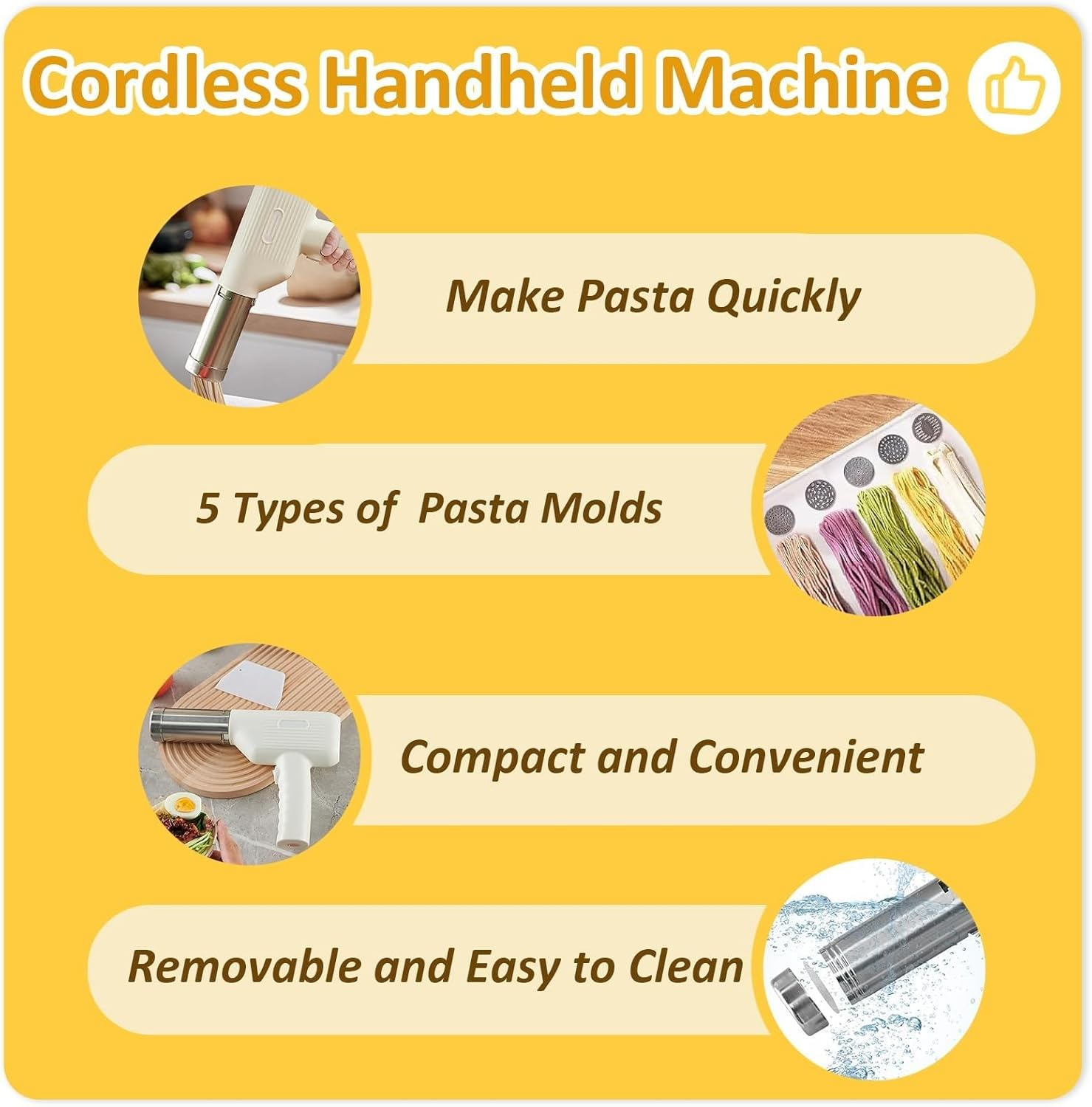 Electric Handheld Pasta Maker Machine Cordless Automatic Noodle Spaghetti Extruder with Dough Roller Press Mixer Attachment for Ramen Homemade Pasta Making DIY Homemade image number 5