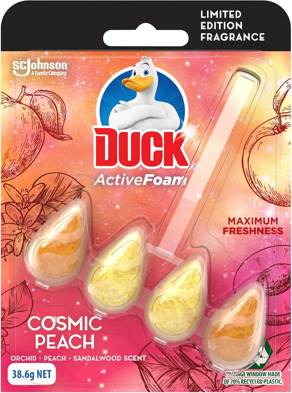 Duck Active Foam Toilet Bowl Cleaner, Foam Cleaner and Toilet Bowl Freshener, Cosmic Peach Fragrance, 38.6G image number 4