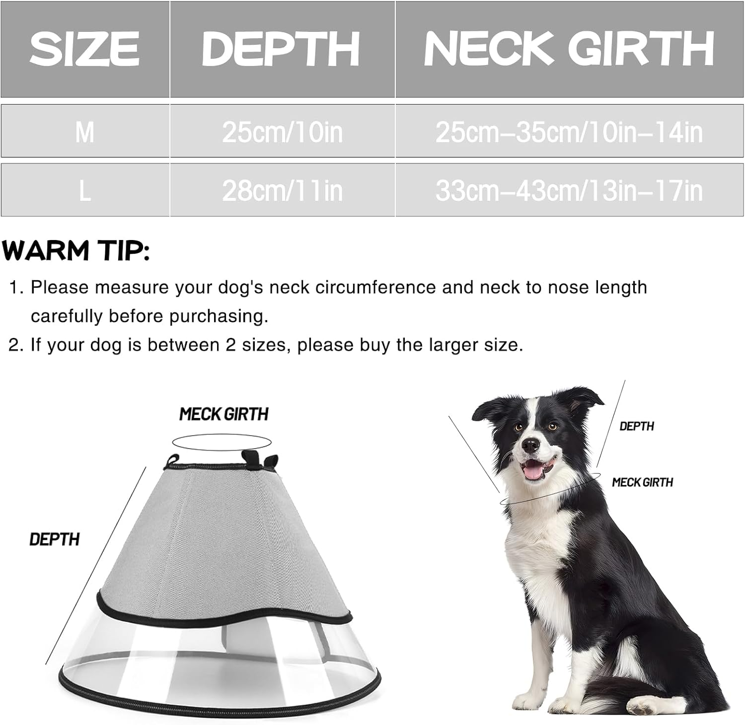 Winmany Dog Cone Collar for Large,Medium Small Dog, Pet Recovery Collars for after Surgery Stop Paw Licking, Adjustable anti Scratch Neck Collar of Shame for Dogs, Elizabethan Collar (Grey, X-Large) image number 1