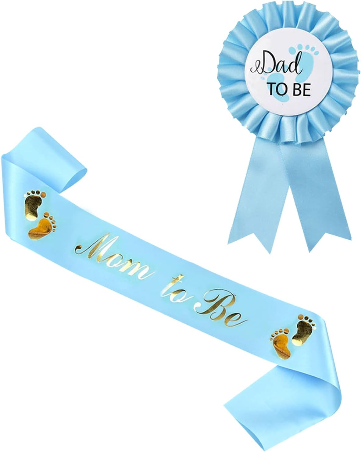 Baby Shower Decorations Sash, Baby Shower Sash and Button Pin for Boy, Mom to Be' Sash and 'Dad to Be' Pin with Beautiful Crown Pattern for Baby Gender Welcome Party Gifts