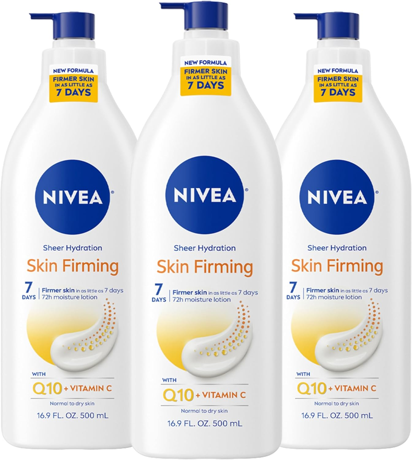 NIVEA Sheer Hydration Skin Firming Body Lotion with Q10 and Vitamin C, 72-Hour Body Moisturizer for Normal to Dry Skin, 16.9 Fl Oz Pump Bottle, Pack of 3 image number 6